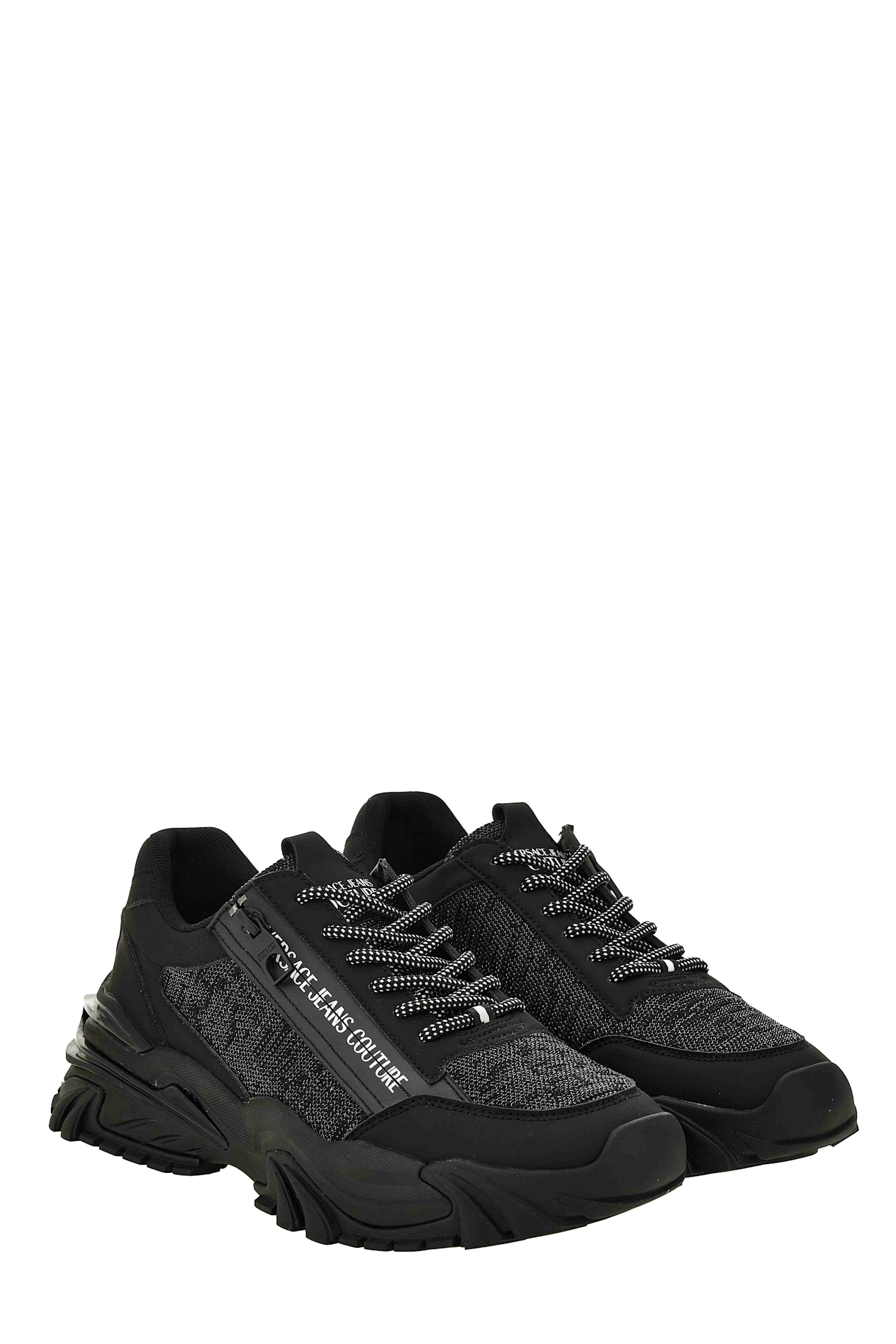 Versace Jeans Couture Zip-detail Textured Sneakers In Black