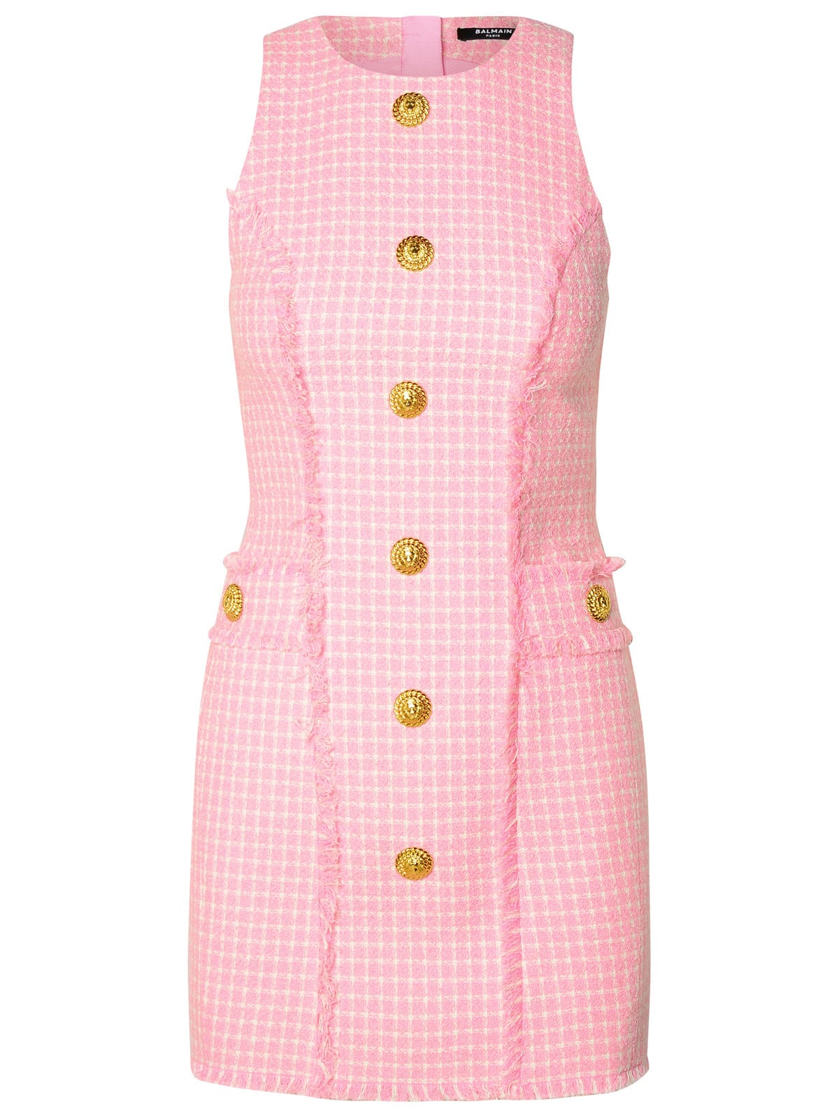 Shop Balmain Pink Cotton Blend Dress In Blanc/rose