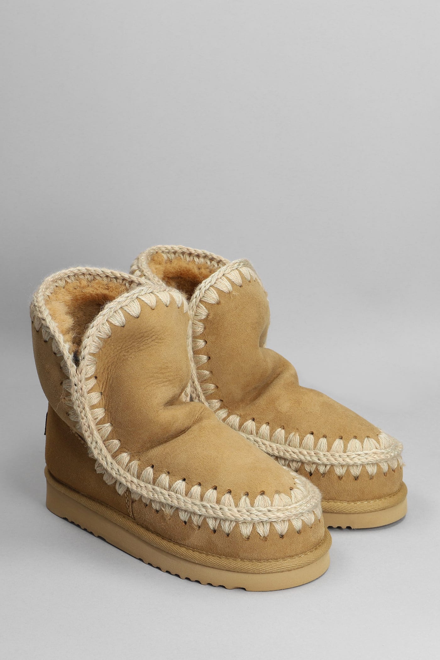 Shop Mou Eskimo 18 Low Heels Ankle Boots In Beige Suede