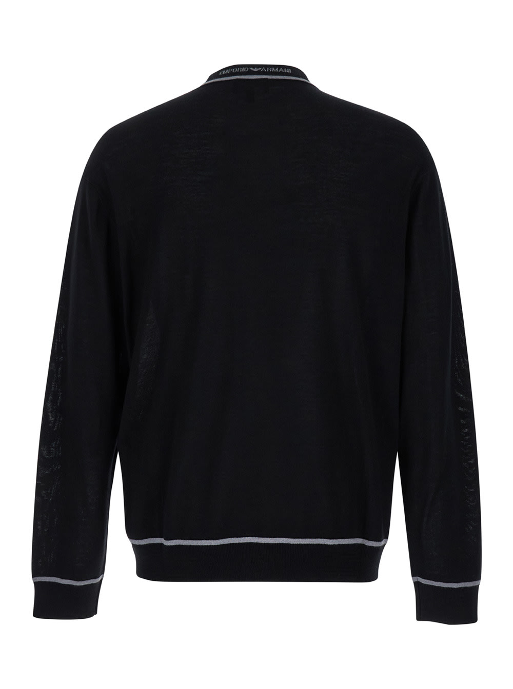 Shop Emporio Armani Black Sweater With Logo Embroidery In Wool Woman