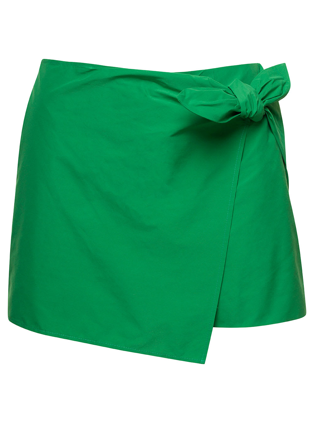 RED VALENTINO GREEN WRAP SHORTS WITH BOW DETAIL IN STRETCH POPELINE WOMAN