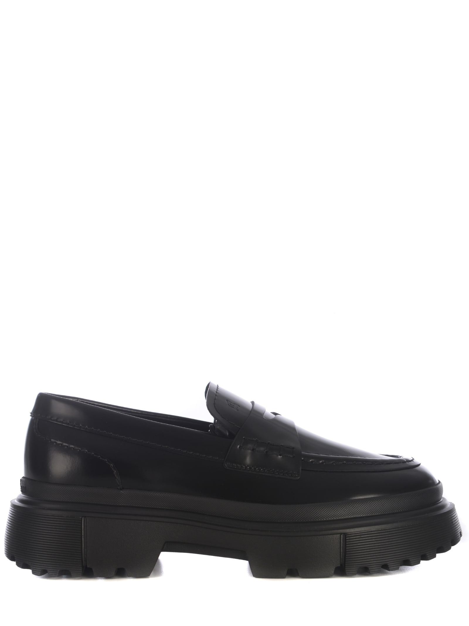 Shop Hogan Loafers  H619 In Abrasive Leather In Black