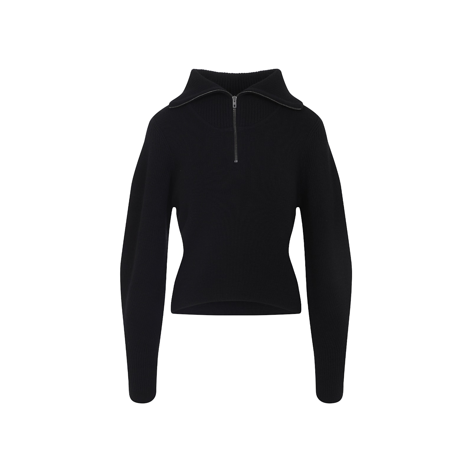 Lemaire High Collar Wool Sweater With Half-zip Closure In Black