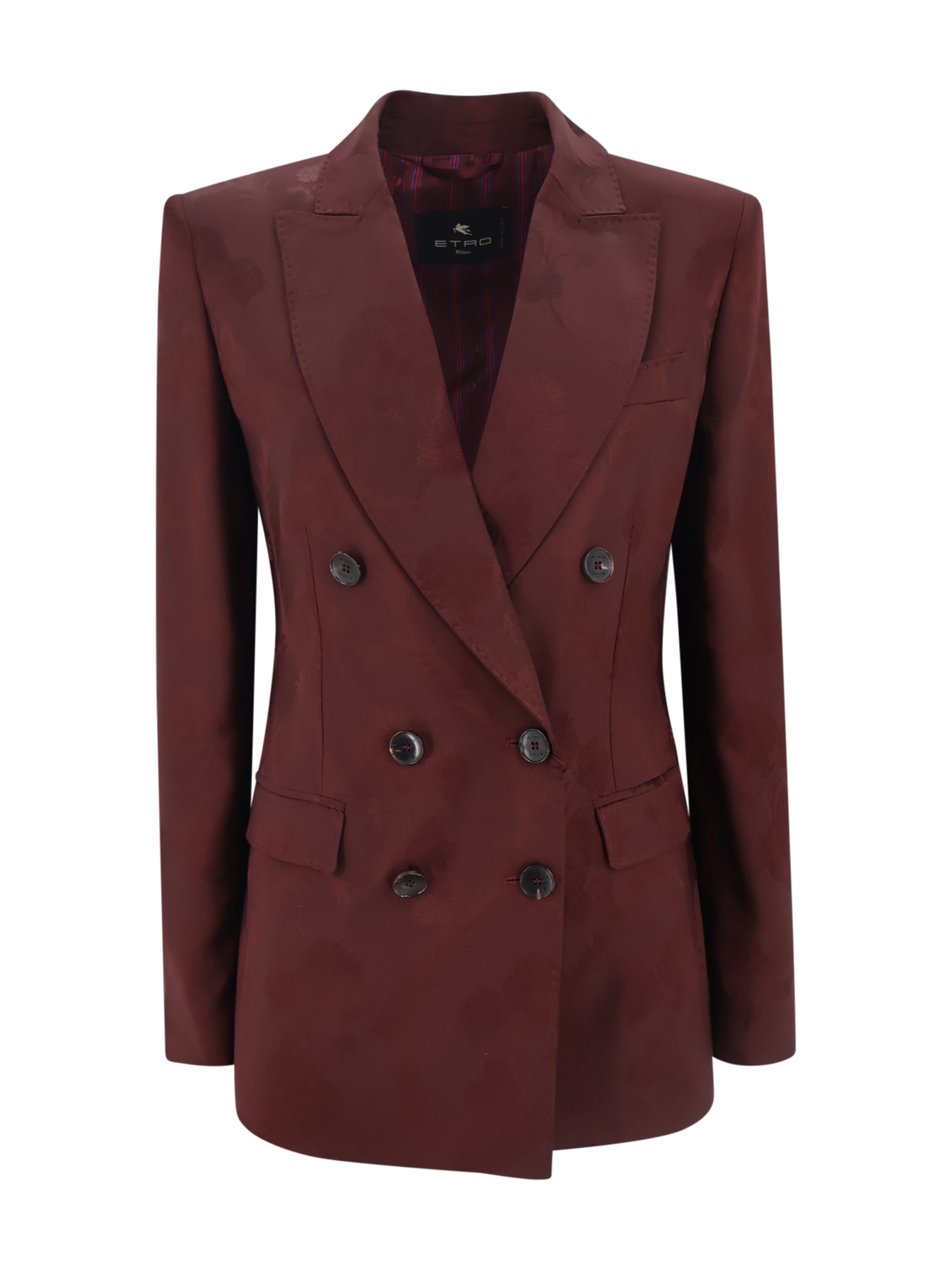 Etro Double-breasted Jacket With Floral Jacquard Pattern In Burgundy