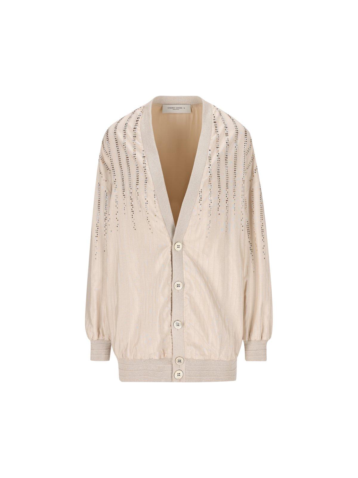 Shop Golden Goose Embellished V-neck Jacket In White