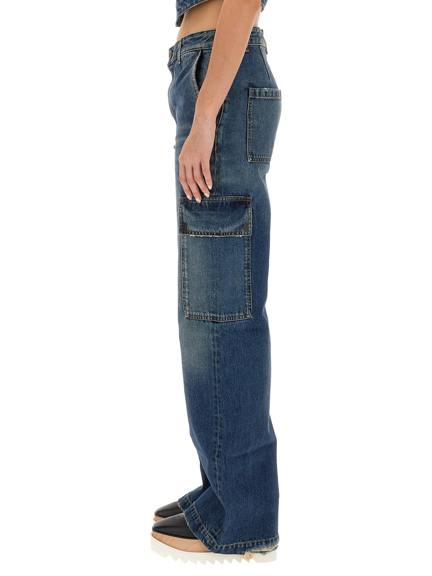Shop Stella Mccartney Straight Cargo Jeans In Blue Vintage Denim