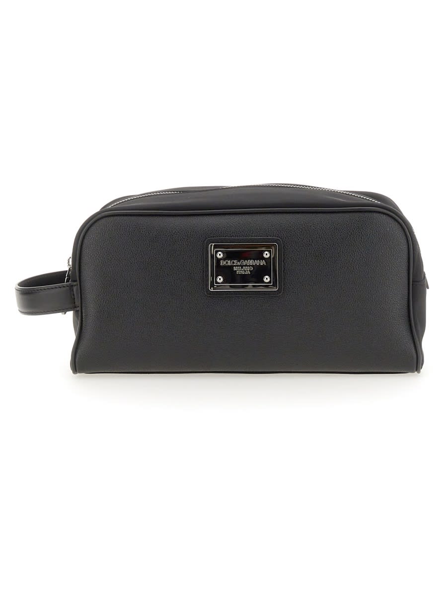 Shop Dolce & Gabbana Necessaire With Logo Plaque In Black