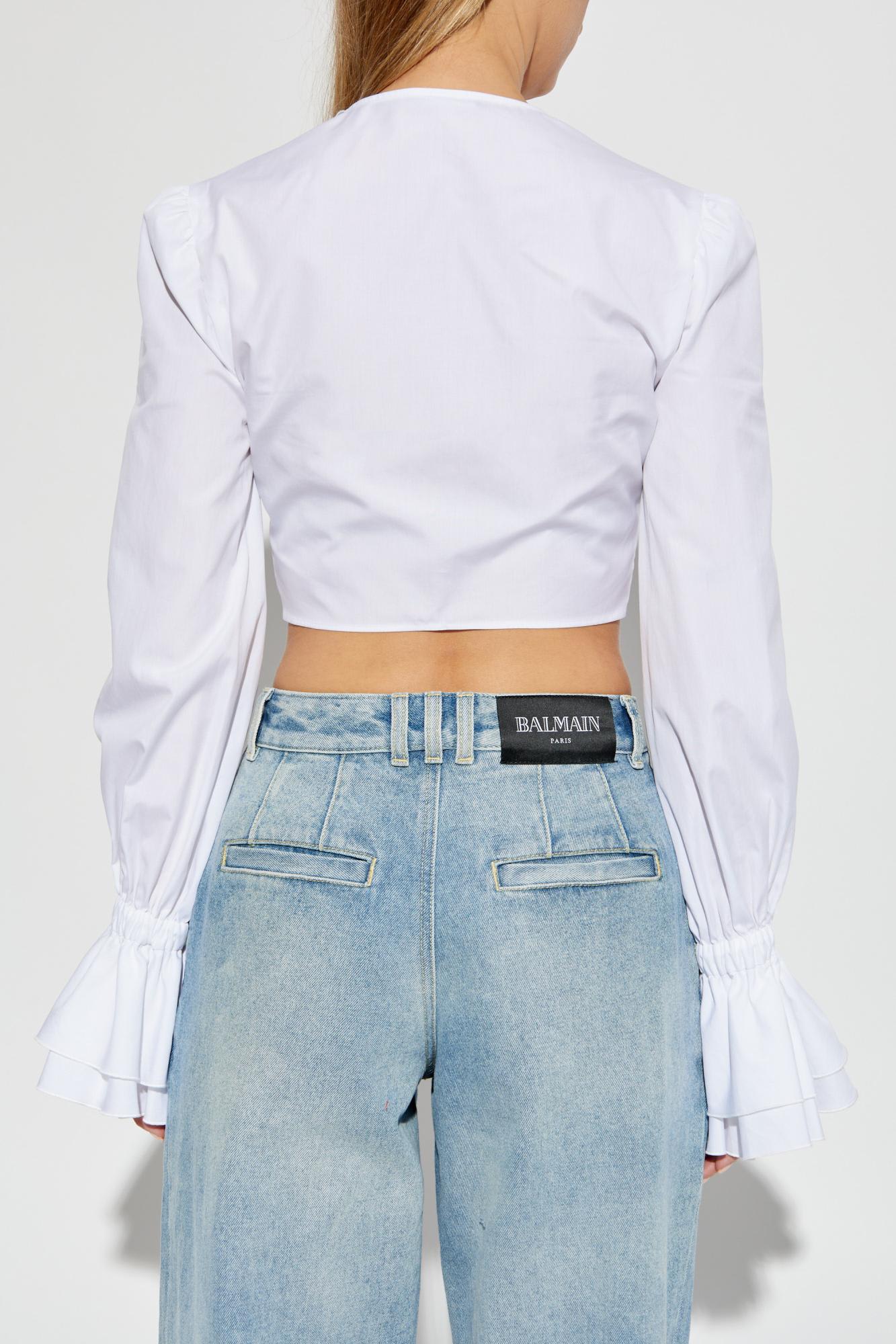 Shop Balmain Short Shirt In White