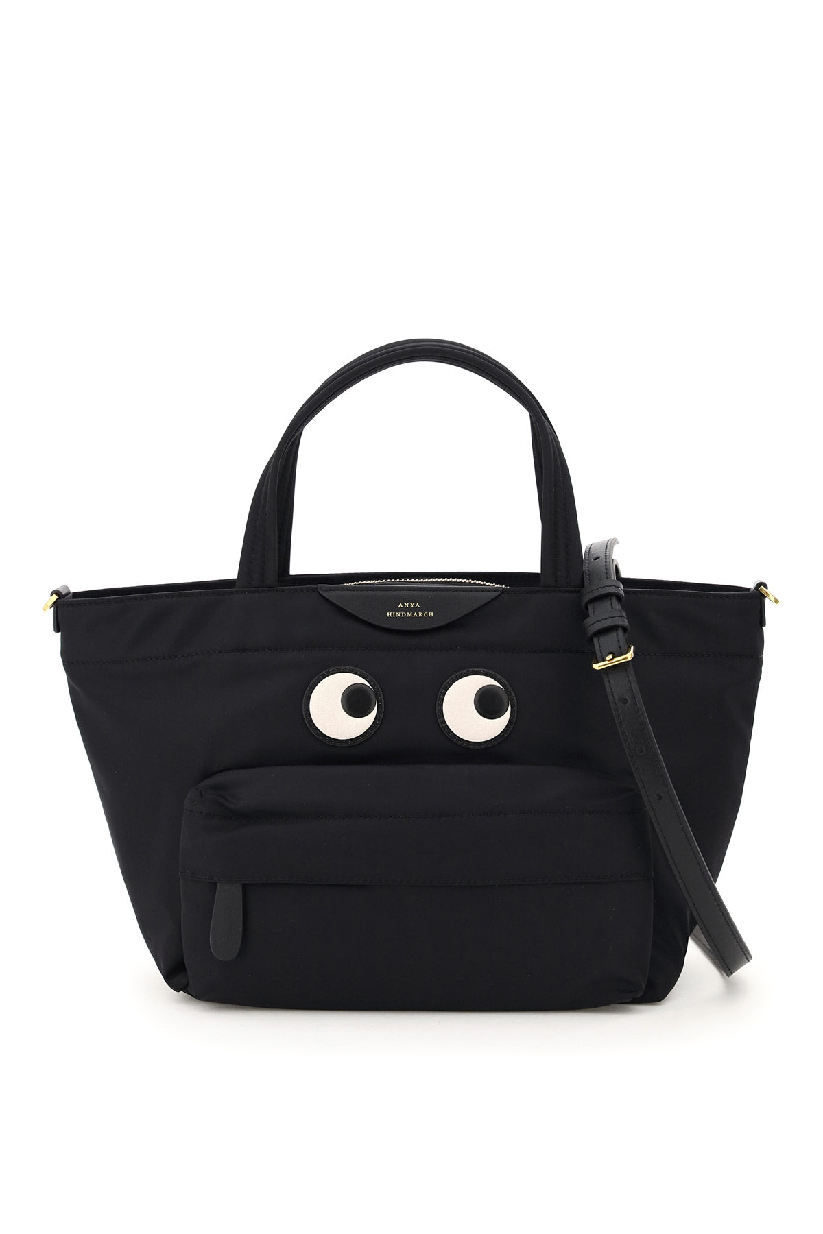 Shop Anya Hindmarch Econyl Eyes East/west Mini Tote Bag In Black