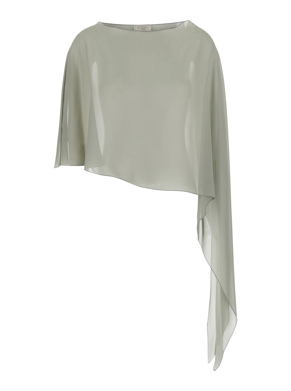 melone Green Top With Boat Neckline And Asymmetric Design In Silk Woman