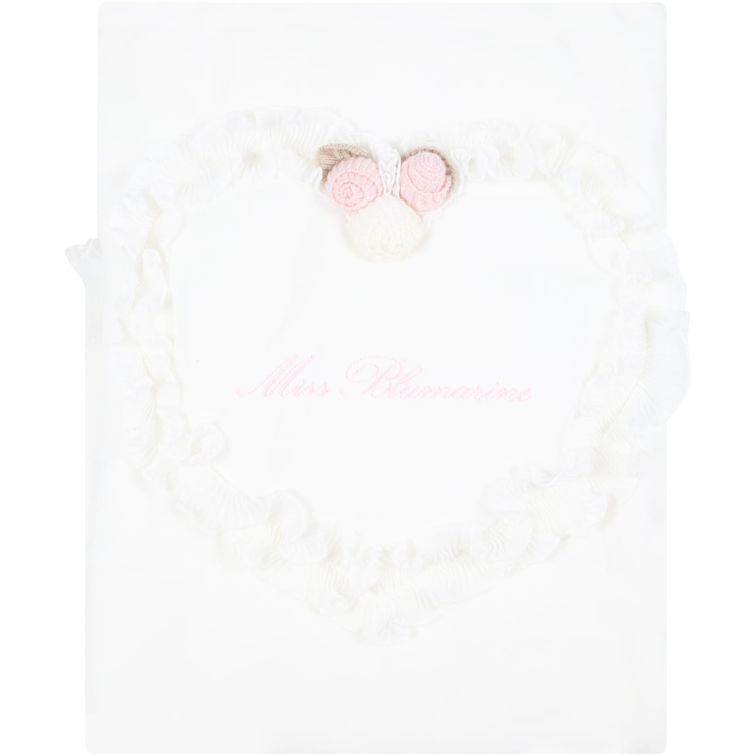 Blumarine White Blanket For Baby Girl With Flowers