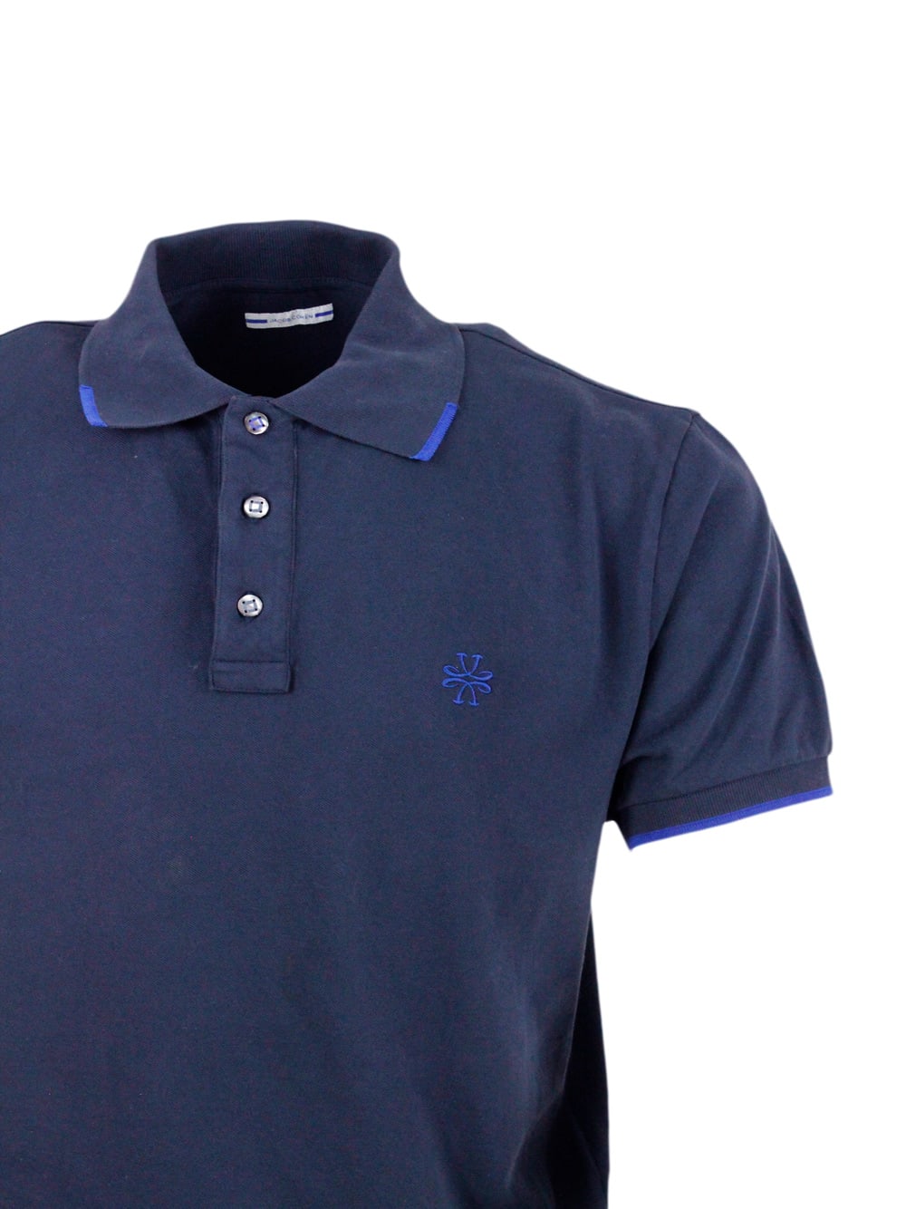 Shop Jacob Cohen Three-button Short-sleeved Polo Shirt In Cotton Piquet With Logo On The Chest And Contrasting Color  In Blu