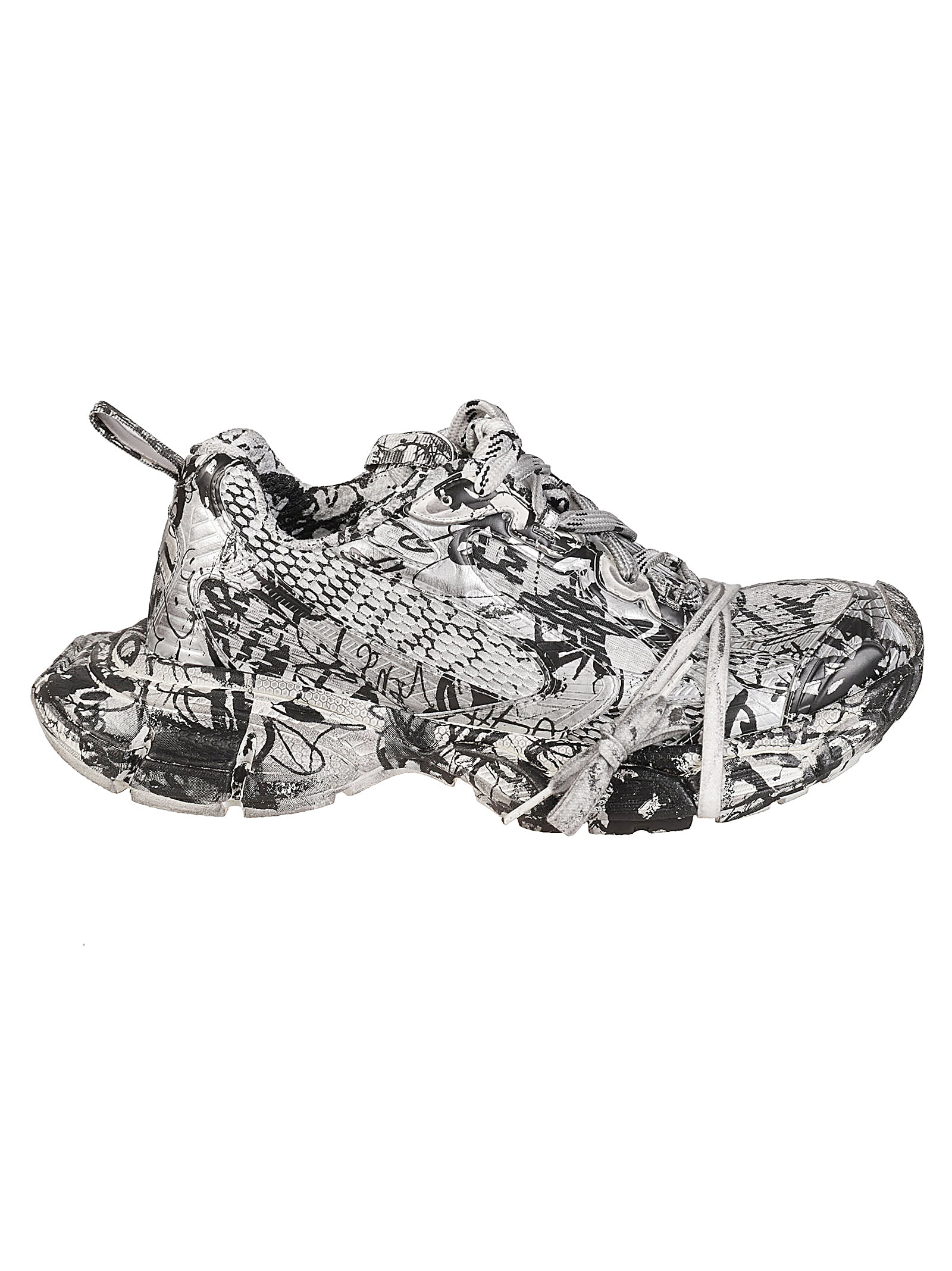 Shop Balenciaga Extreme Graffiti Print Sneakers In White/black