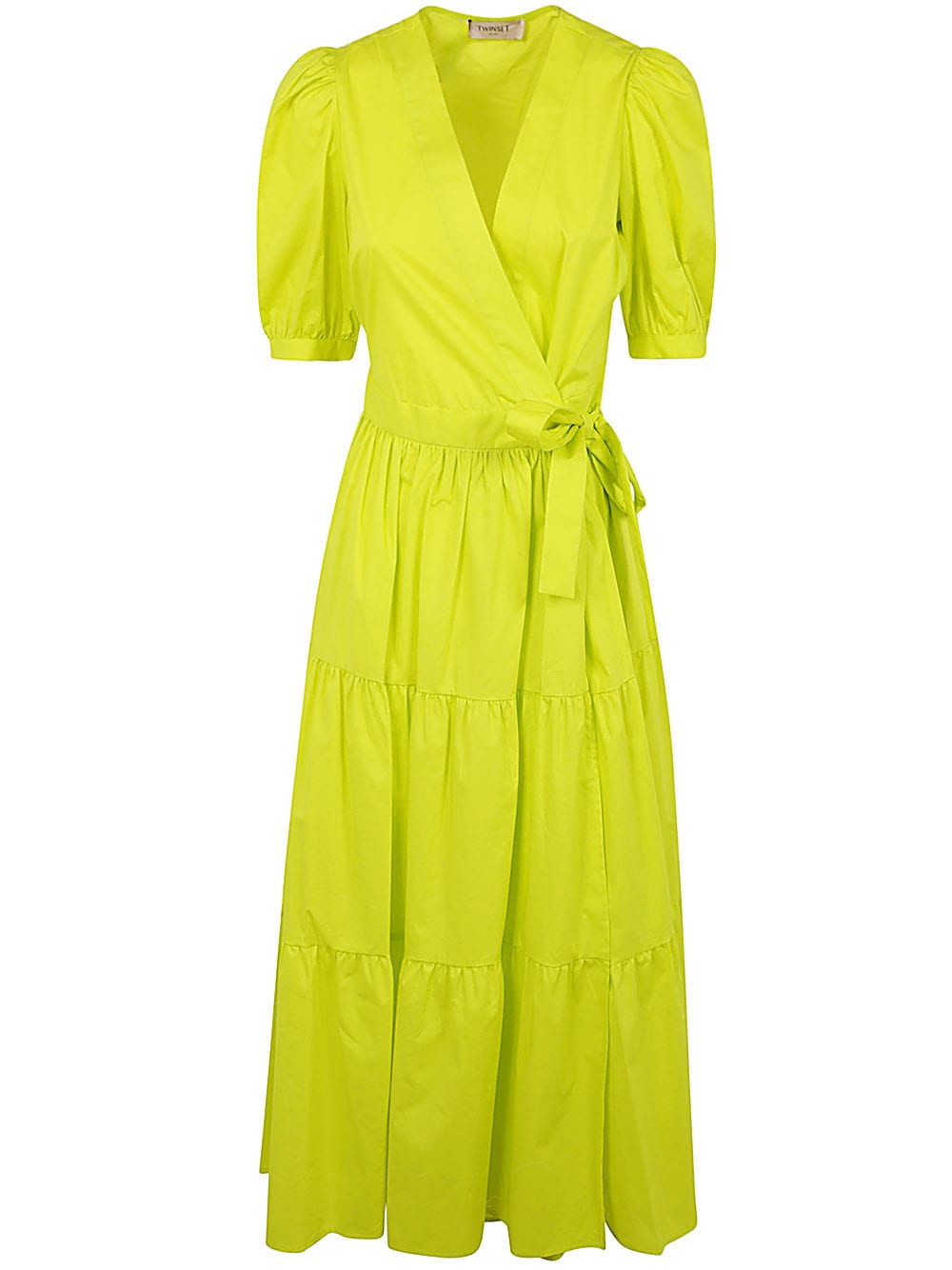 Shop Twinset Baloon Sleeve Belted Dress With Flounce In Led Yellow