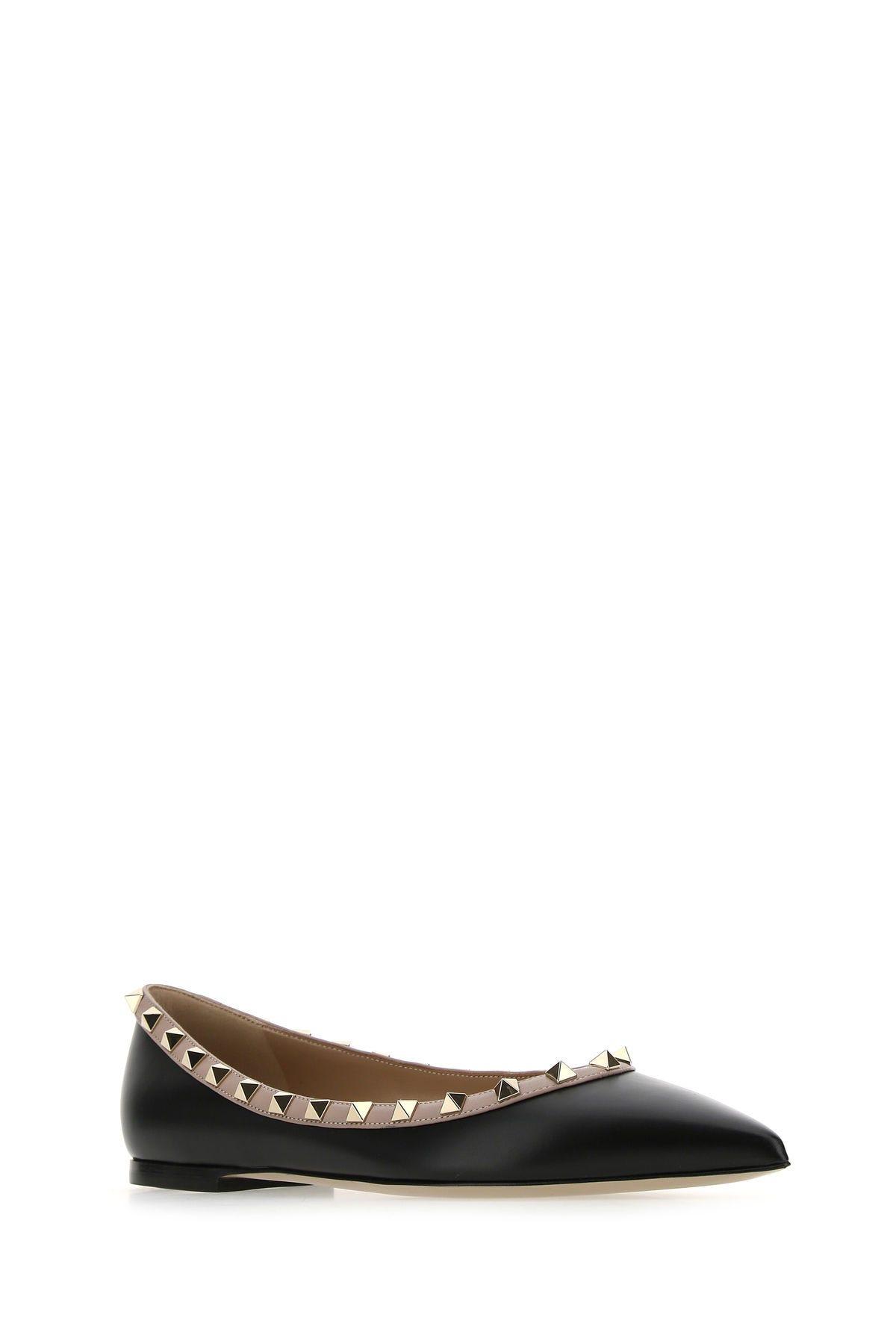 Shop Valentino Two-tone Leather Rockstud Ballerinas In Black