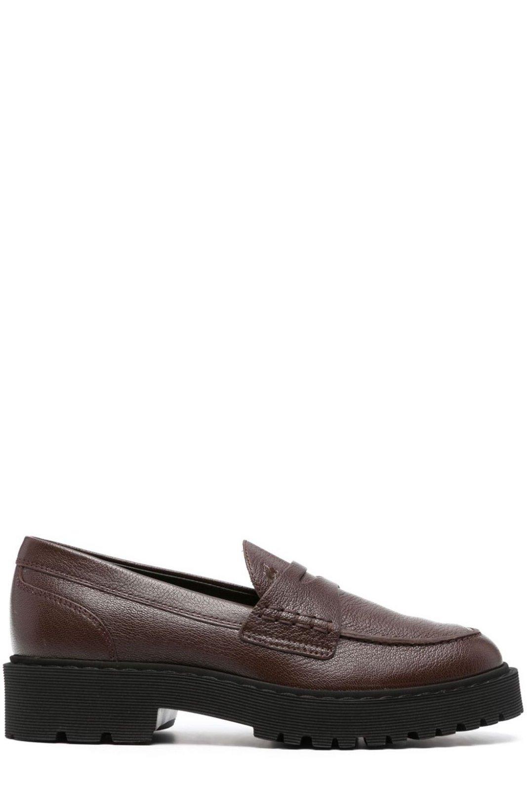 Shop Hogan Round-toe Slip-on Loafers In Brown