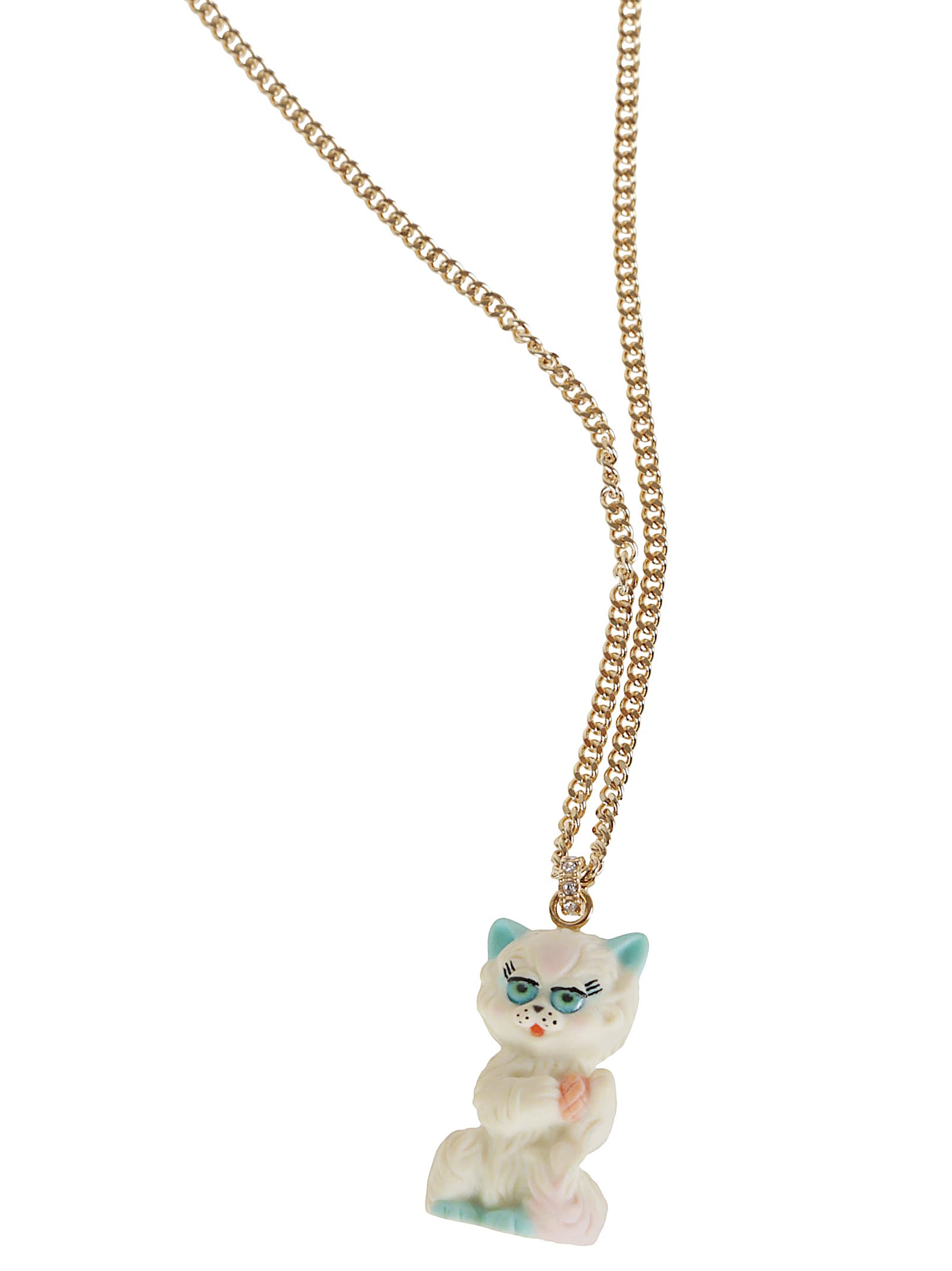 Valentino Multicolor Nylon And Metal Le Chat De La Maison Necklace In Gold