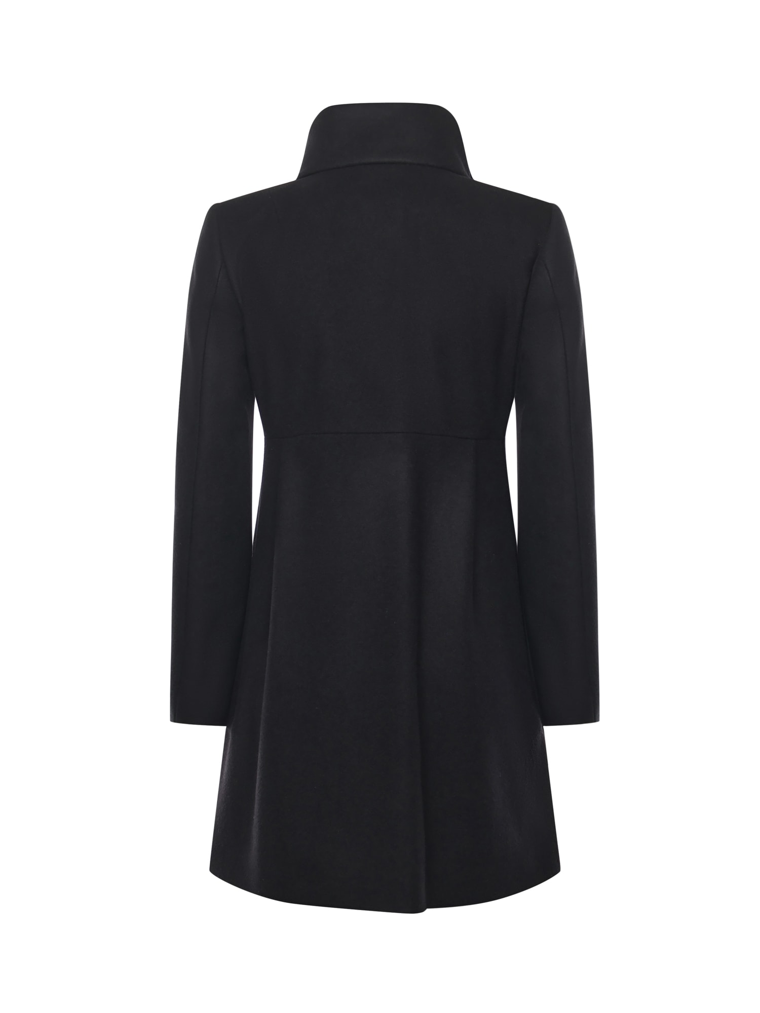 Fay Structured Black Coat With Stand-up Collar And Toggle Closures In Black