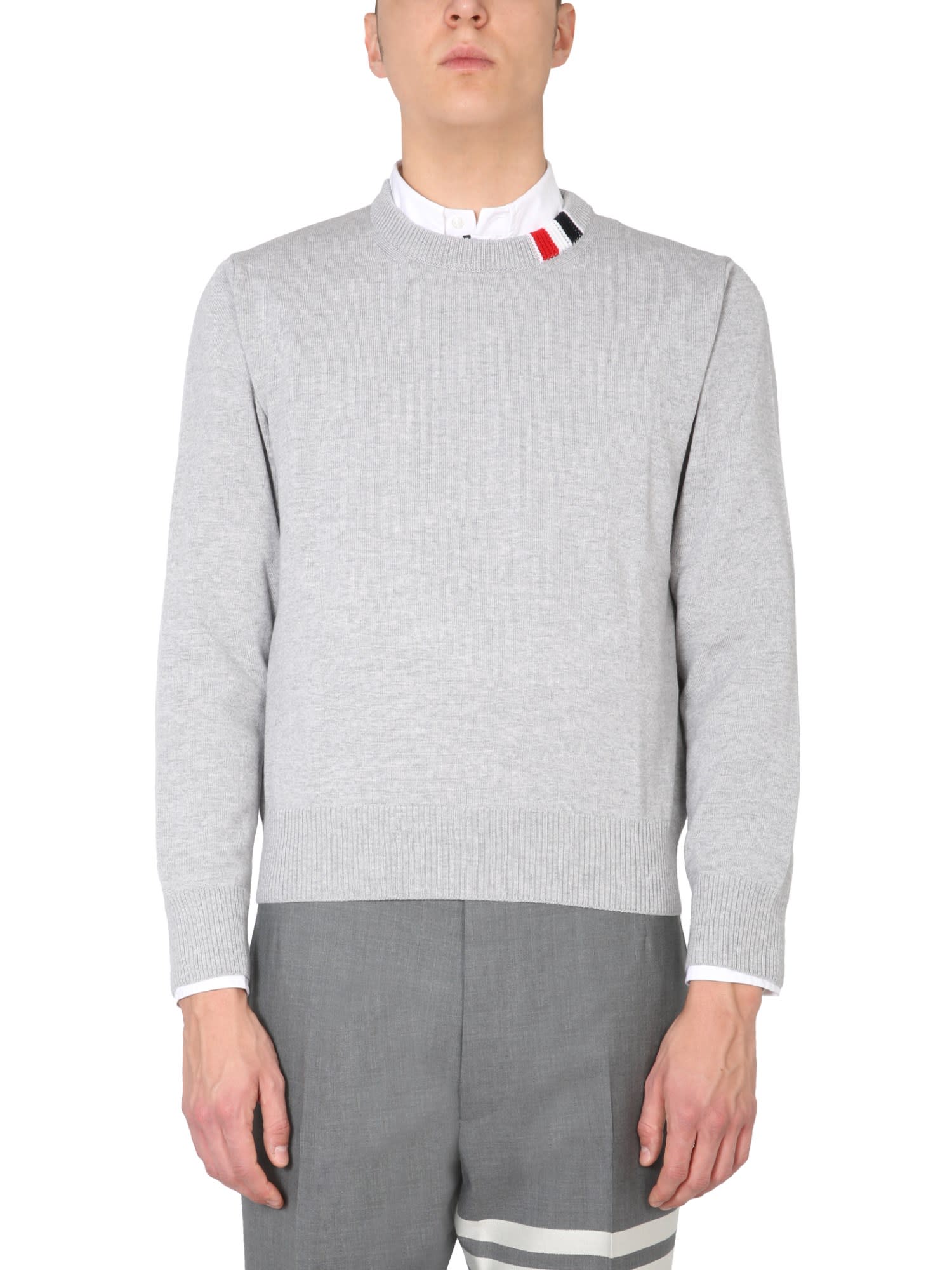 Thom Browne Crew Neck Sweater With Tricolor Detail