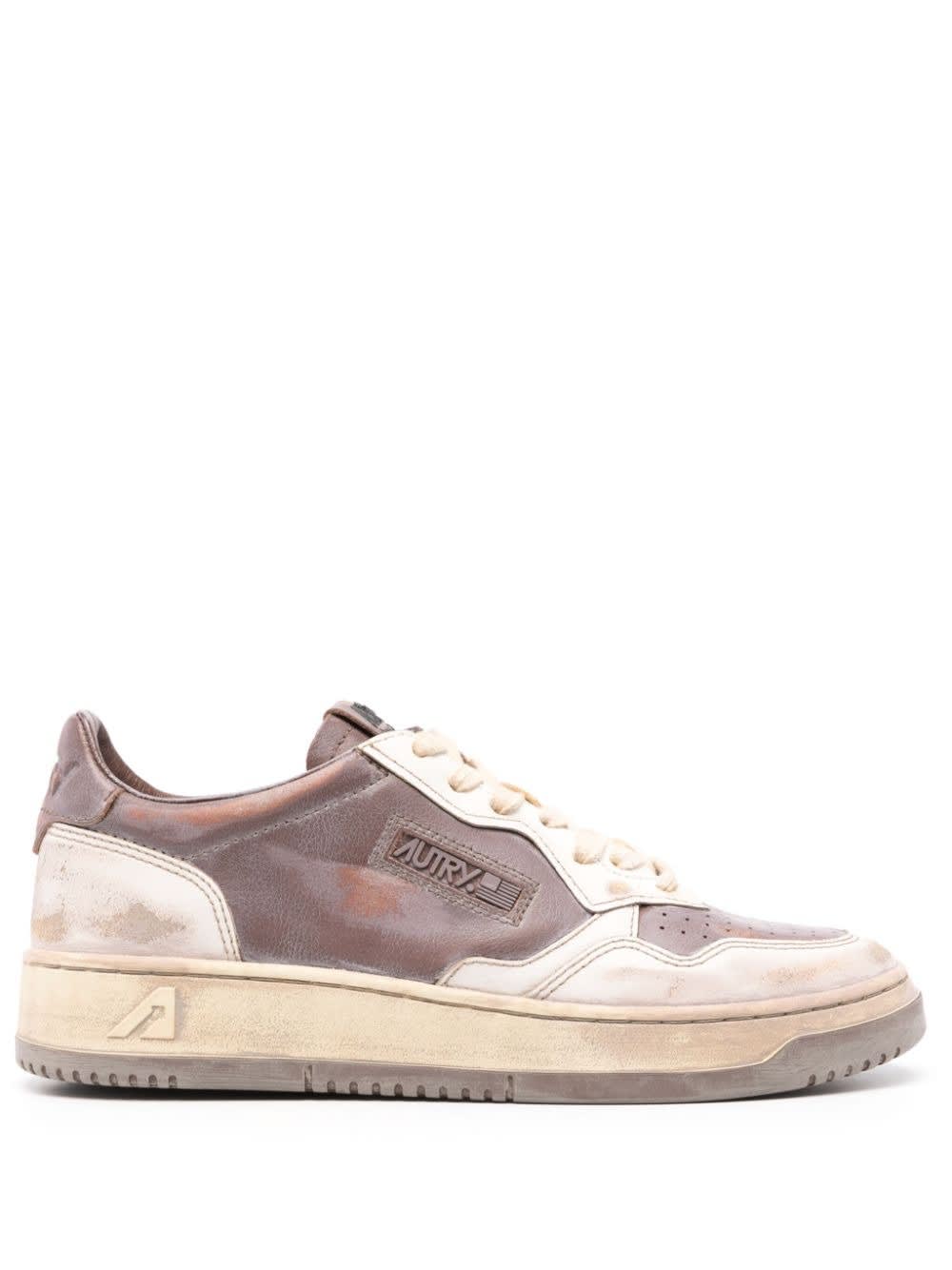 Shop Autry Mud And White Leather Medalist Low Super Vintage Sneakers In Brown