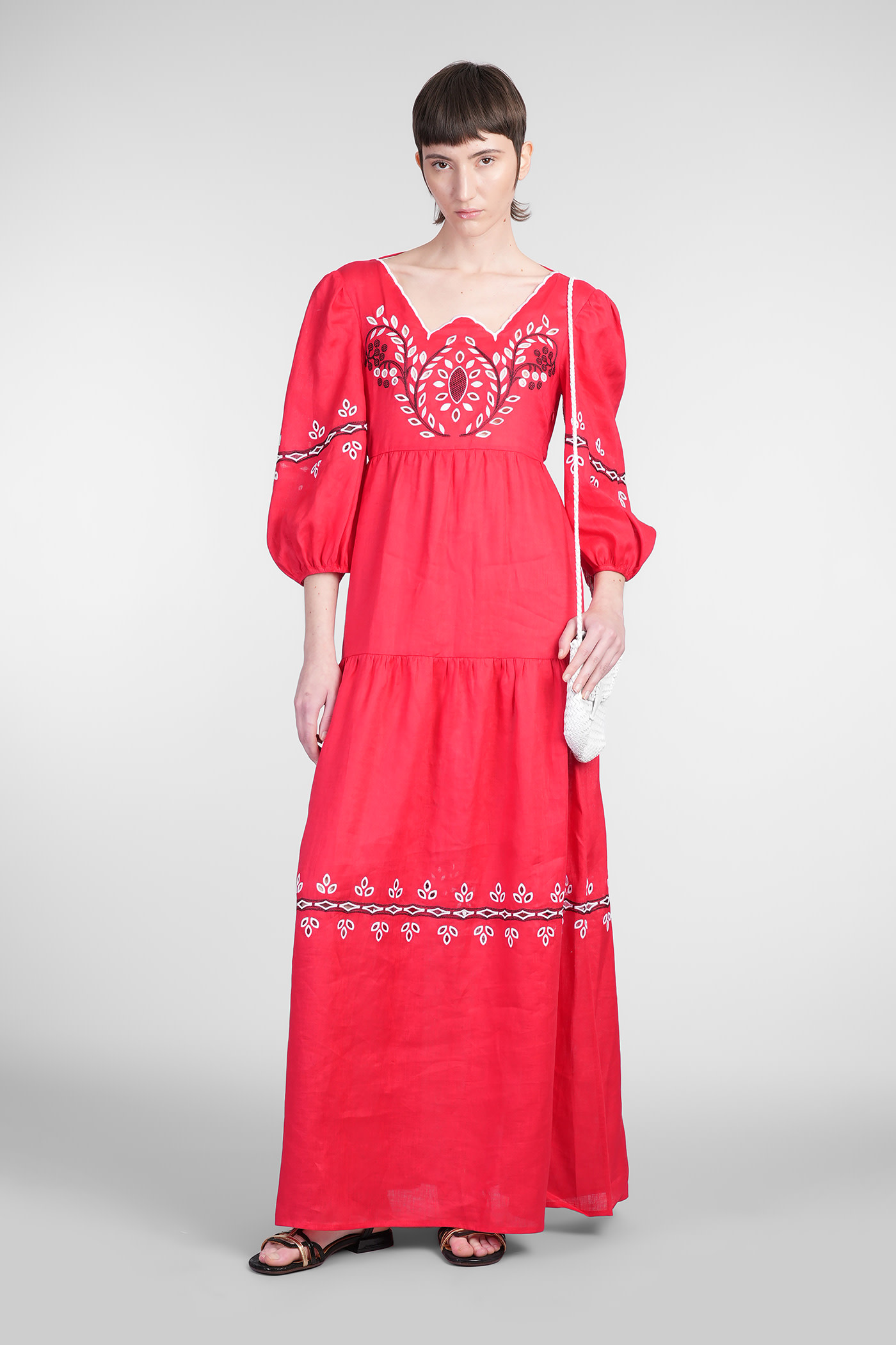 Holy Caftan Adelasia Dress Woman In Red Linen
