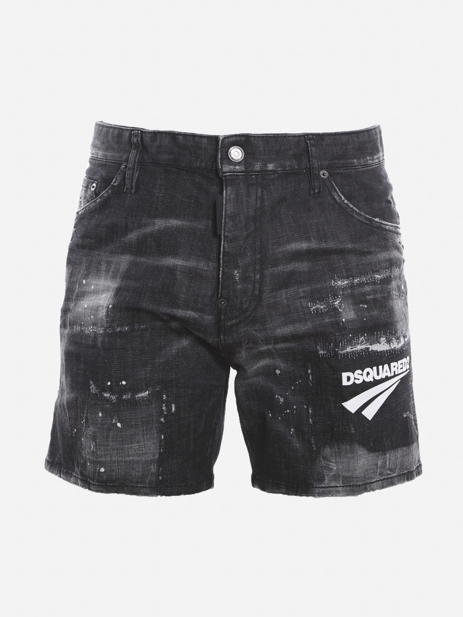 Dsquared2 Stretch Cotton Shorts With Contrasting Logo Print