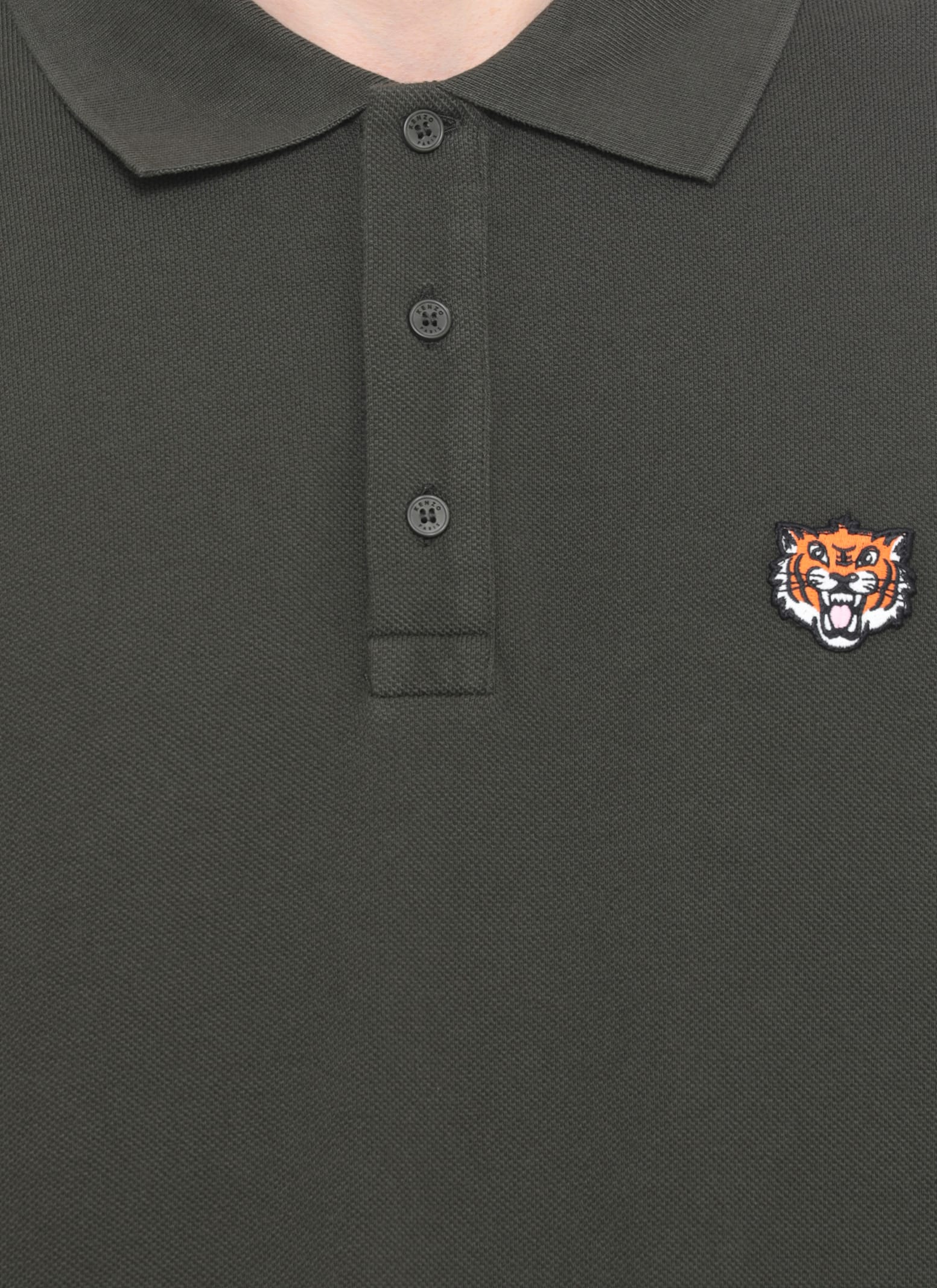 Kenzo Polo Shirt With Happy Tiger Embroidery In Green
