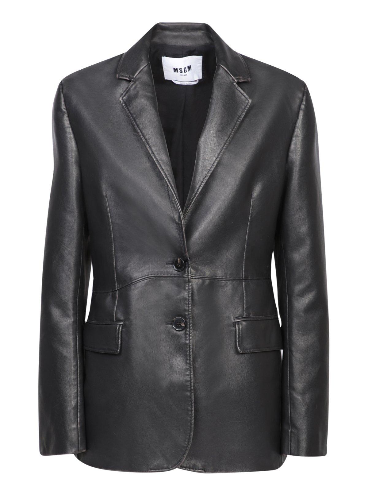 Shop Msgm Button Fastened Leather Blazer