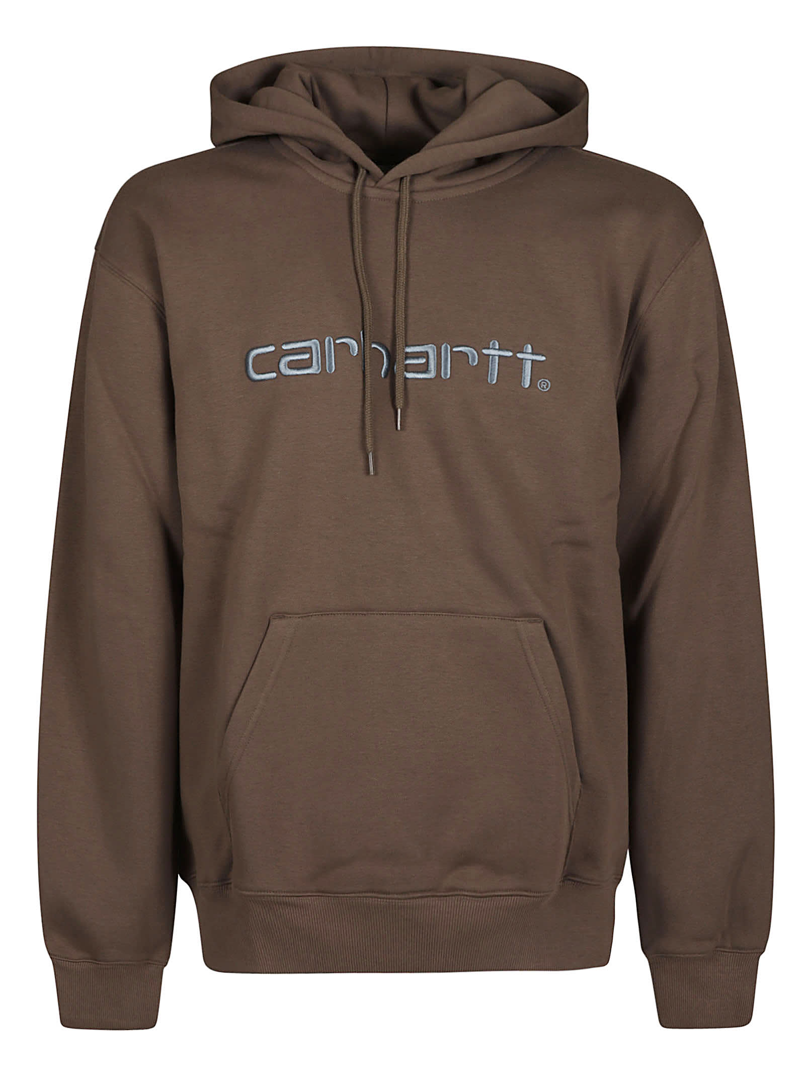 Carhartt Logo Embroidered Cotton Blend Hoodie In Turtledove