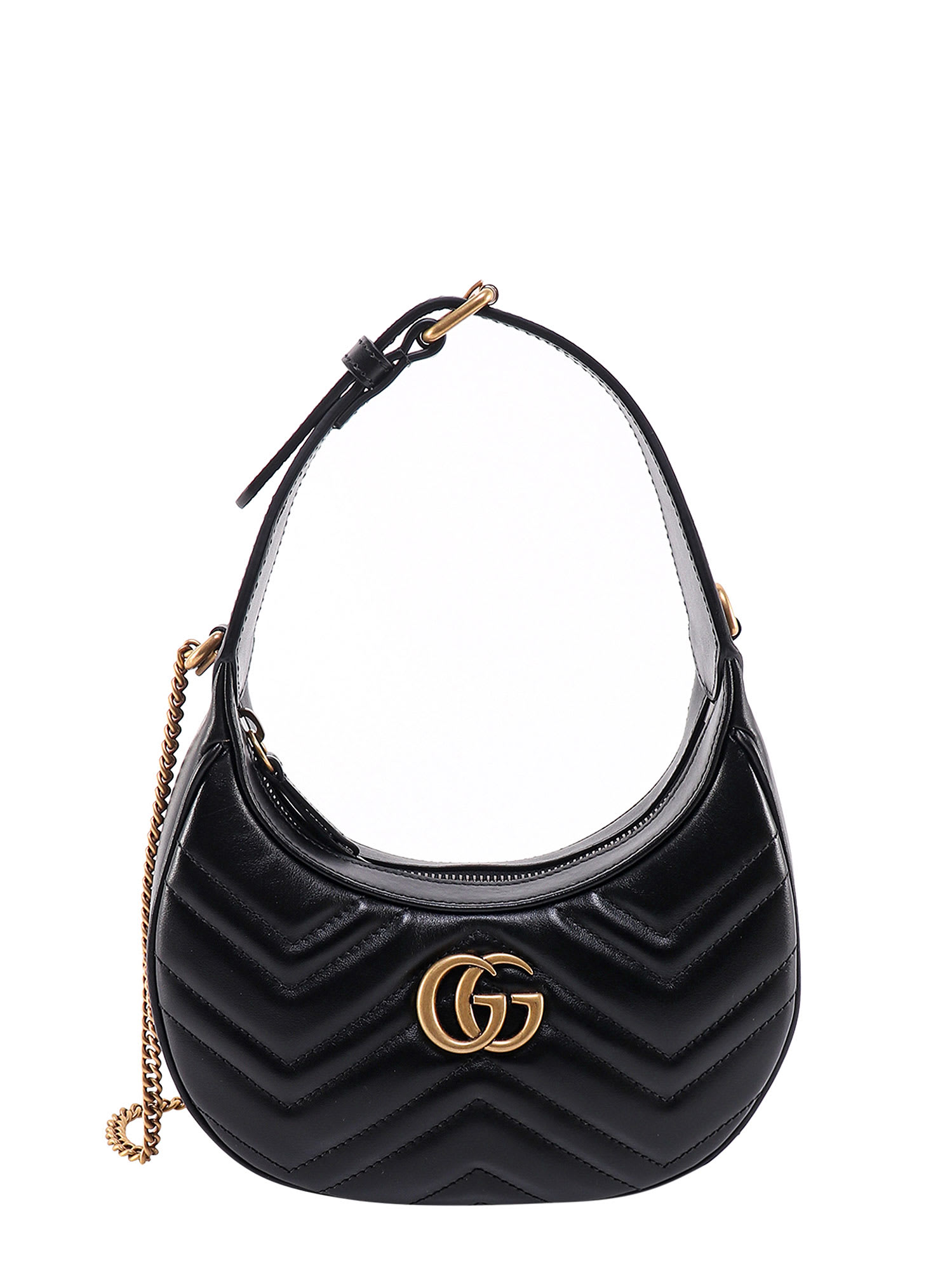 Gucci Mini Gg Marmont Half-moon Shoulder Bag In Black