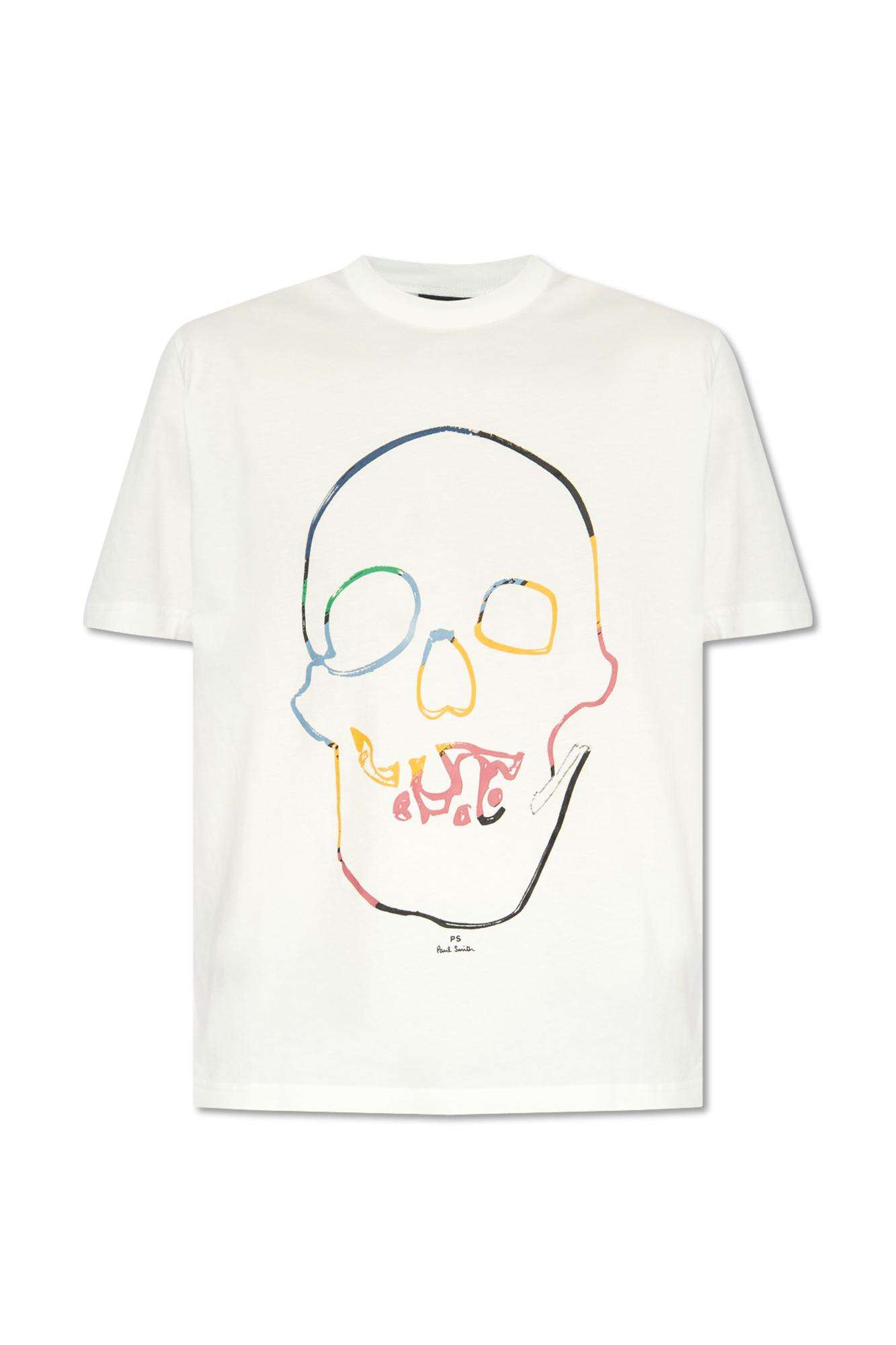 Shop Paul Smith Linear Skull T-shirt In Beige