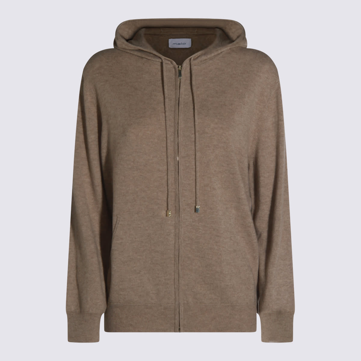Malo Hooded Crewneck With Ribbed Cuffs In Brown
