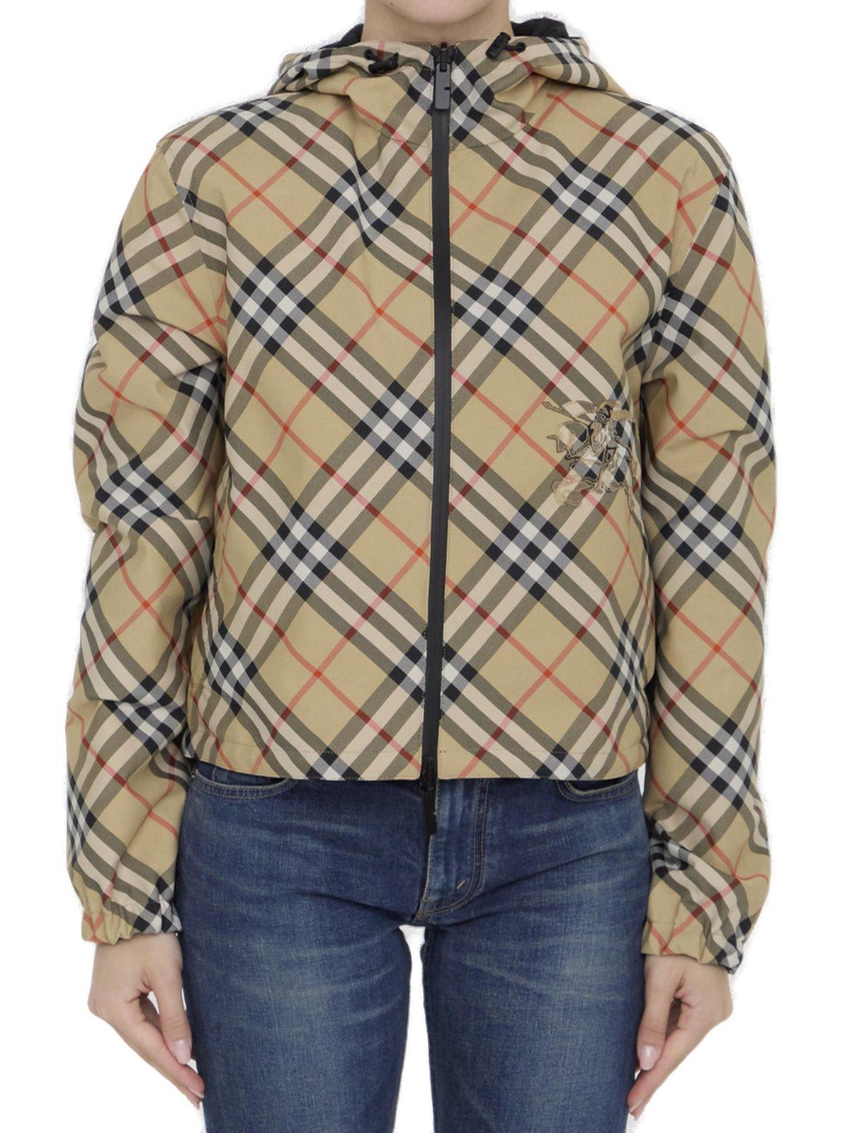 Cropped Reversible Checked Hooded Jacket