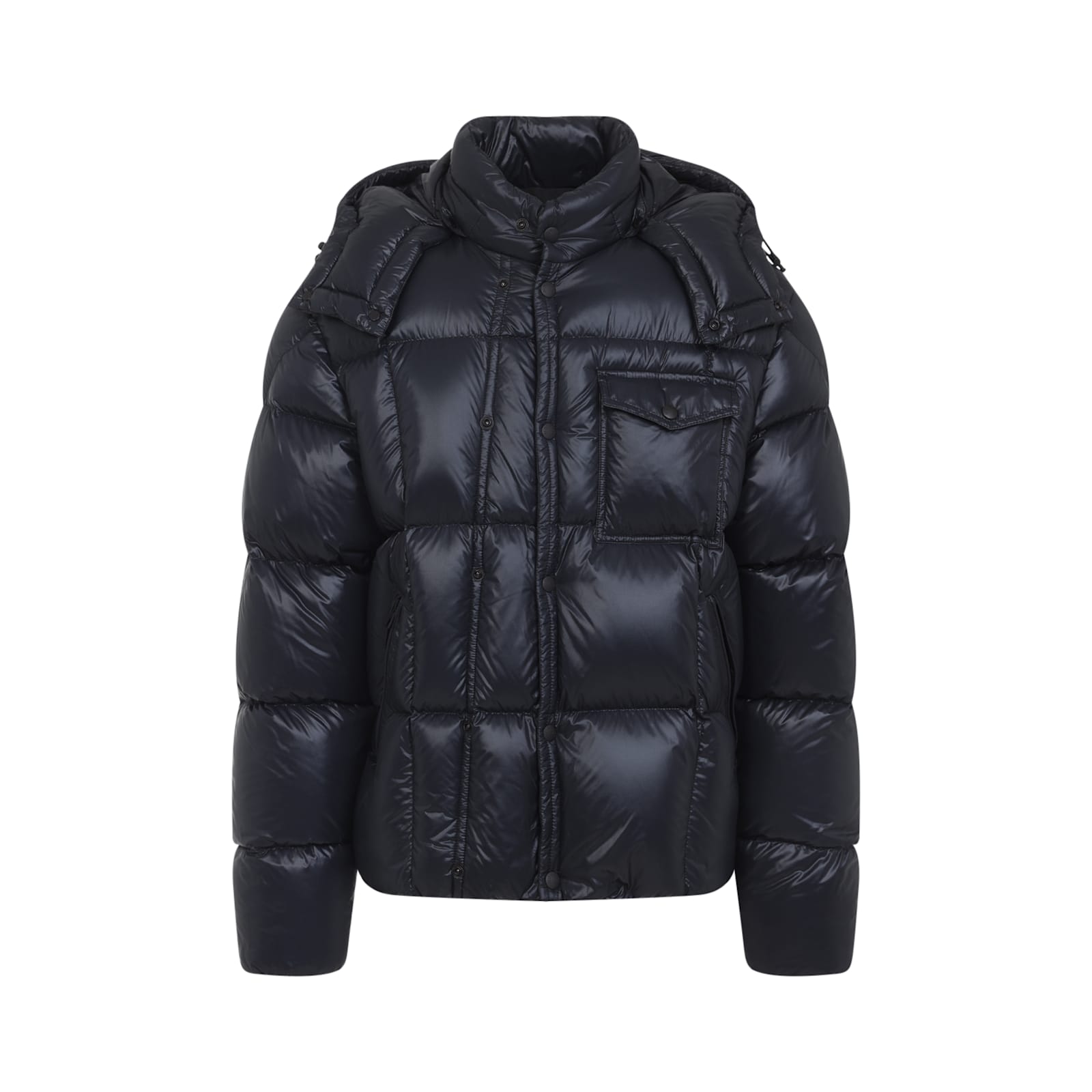 Moncler Padded Hooded Coat With Flap Pocket In Black