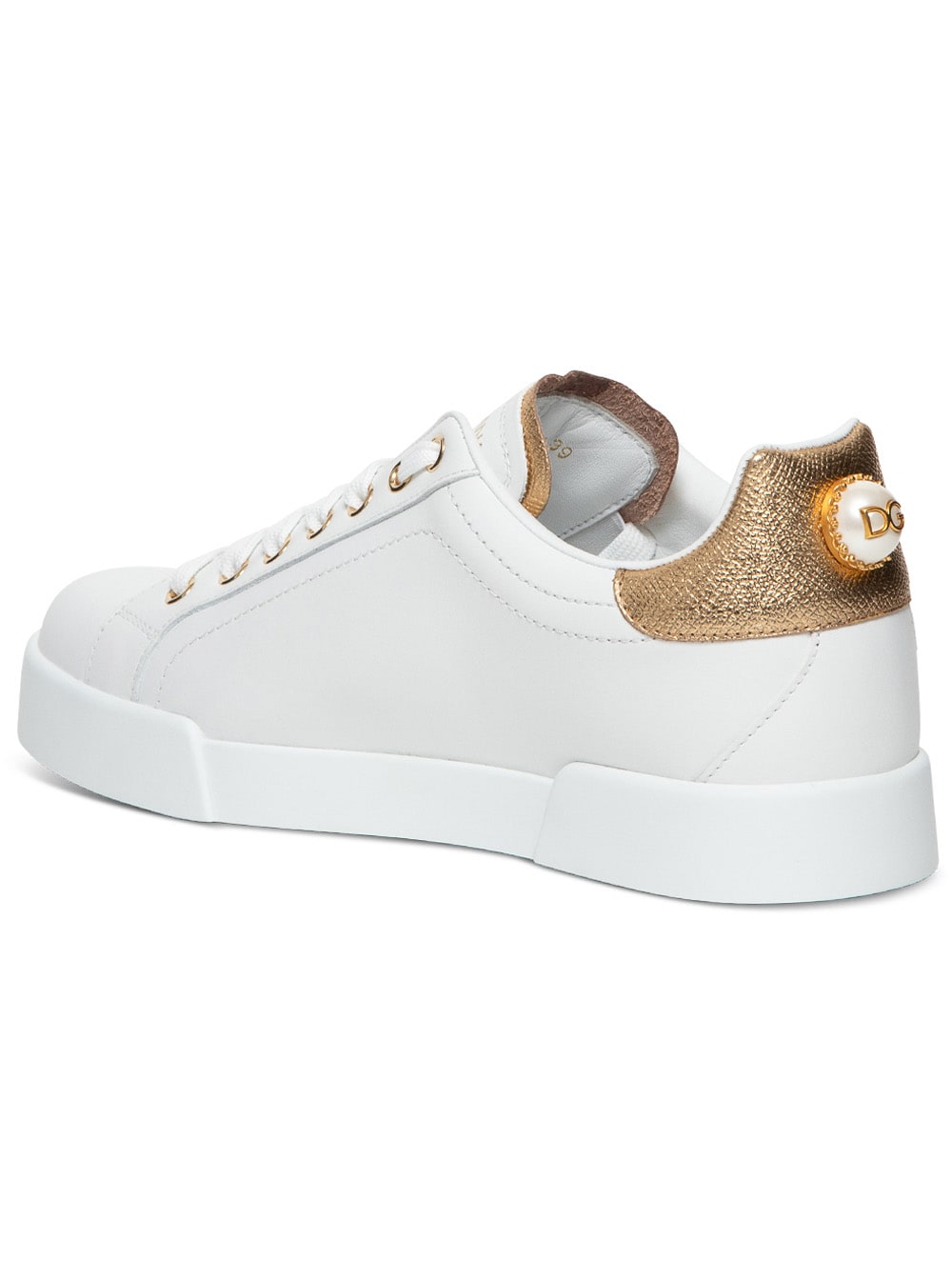 Shop Dolce & Gabbana Portofino White Leather Sneakers With Metallic Inserts  Woman