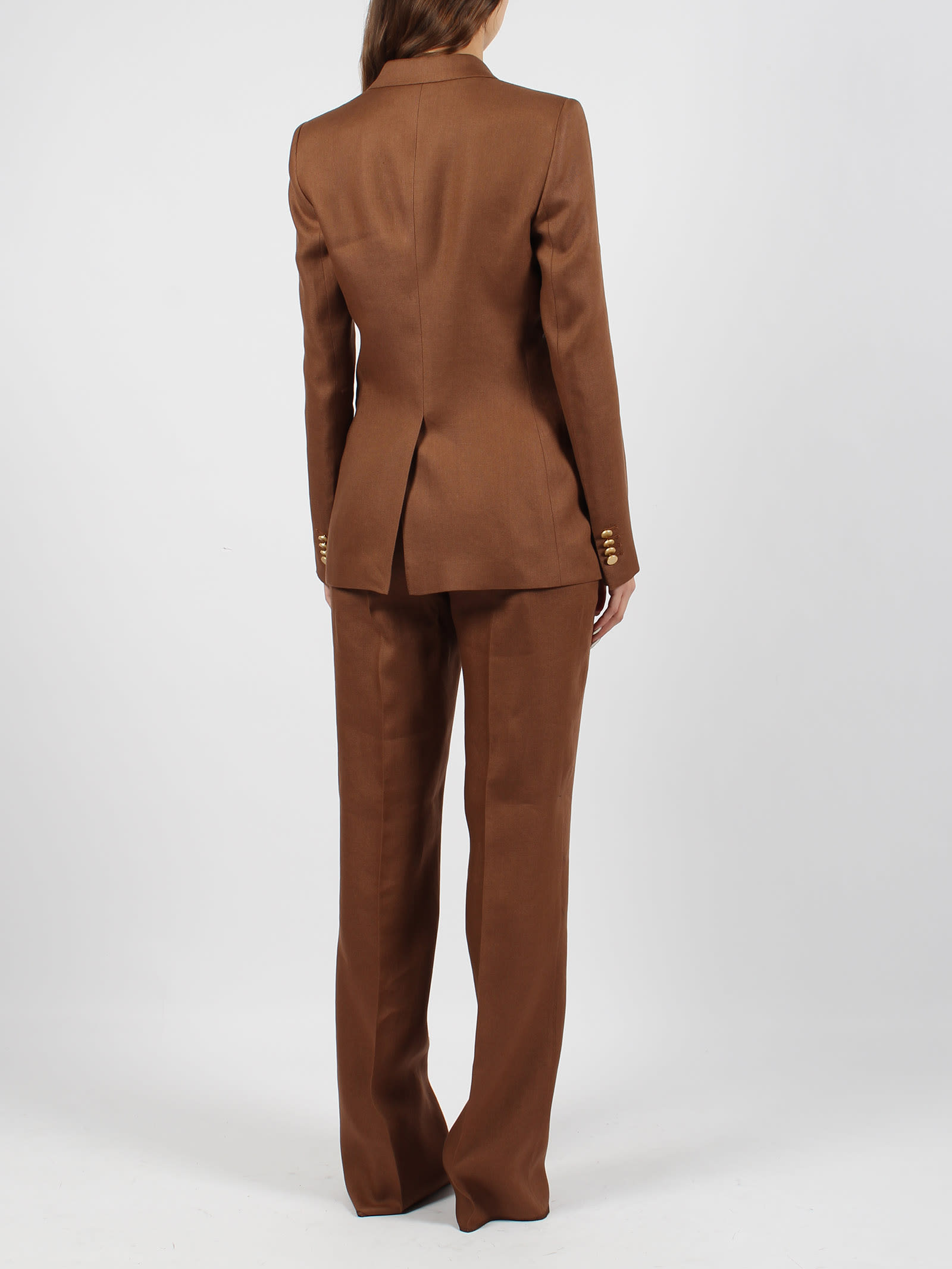 Shop Tagliatore Linen Double Breasted Suit In Brown