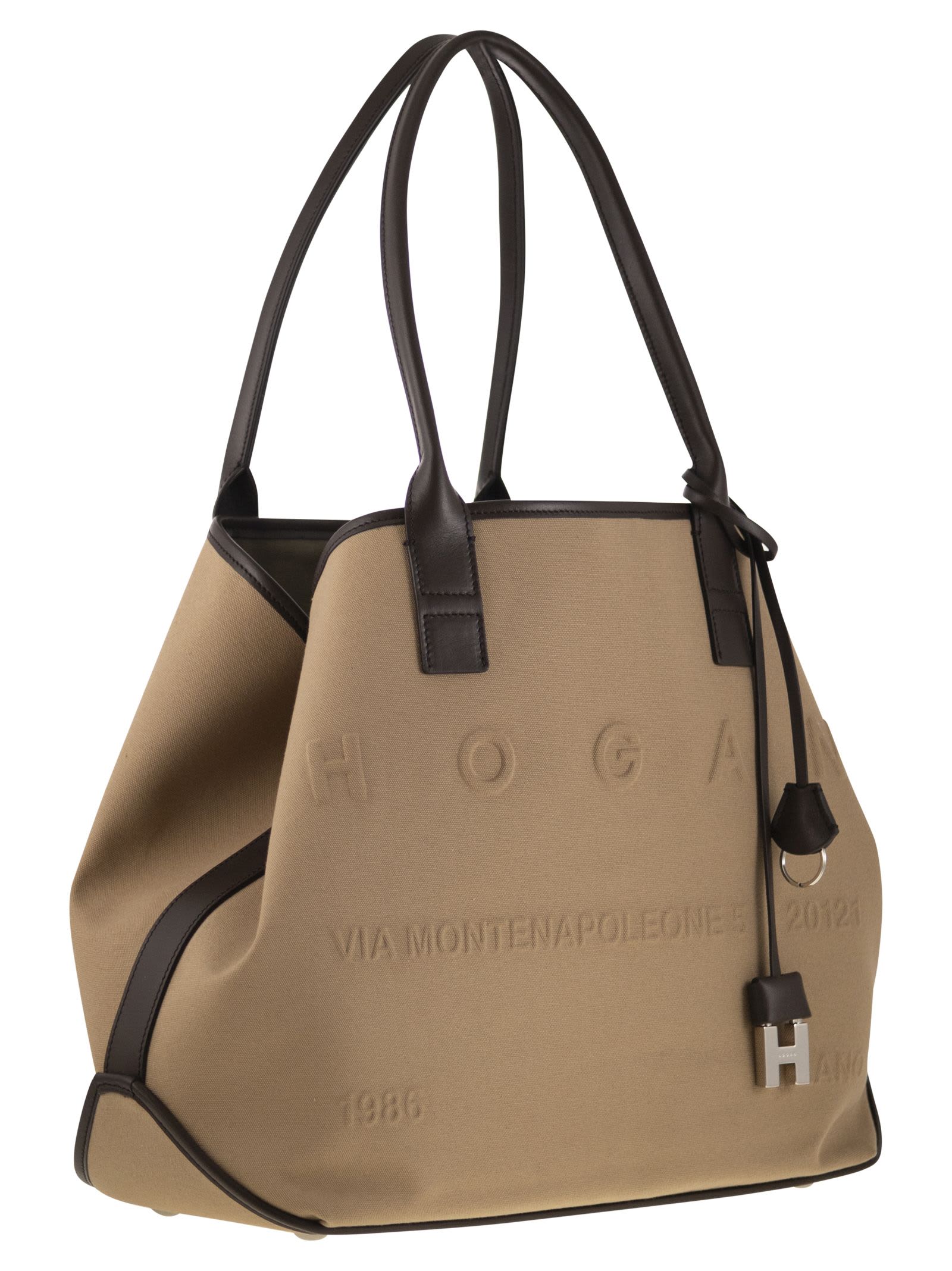 Hogan Medium Canvas Shopping Bag In Nude