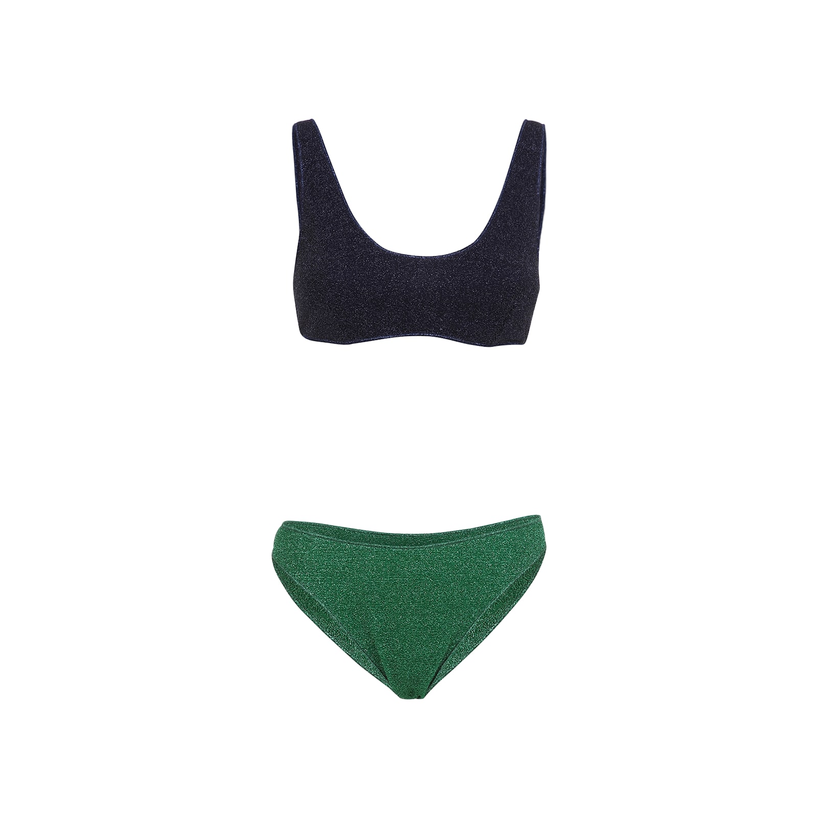 Oseree Oséree Emerald And Night Blue Glittery Two-piece Bikini In Emerald Green Night Blue