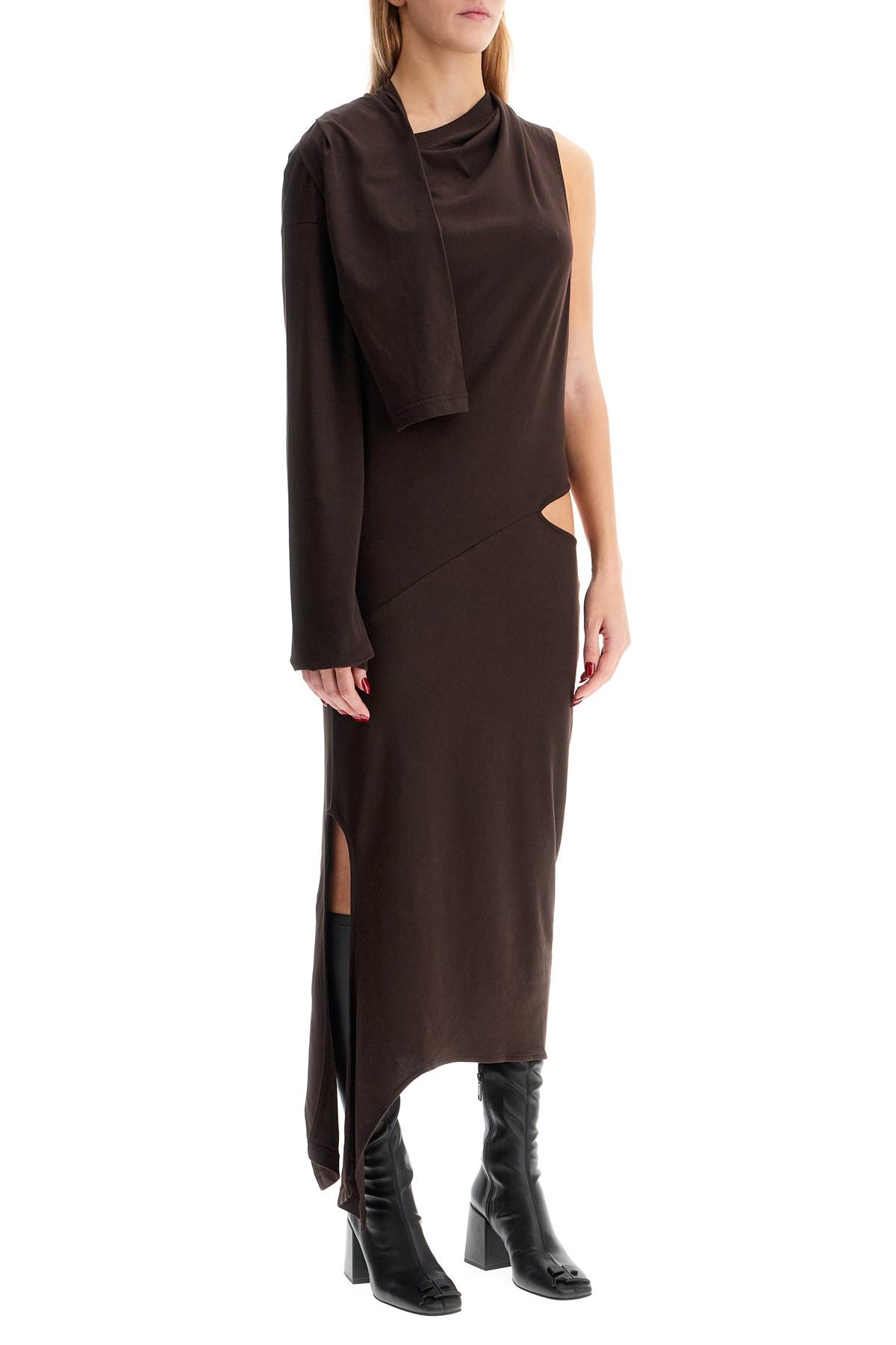Courrèges Asymmetric Cotton Jersey Dress In Chocolate (brown)