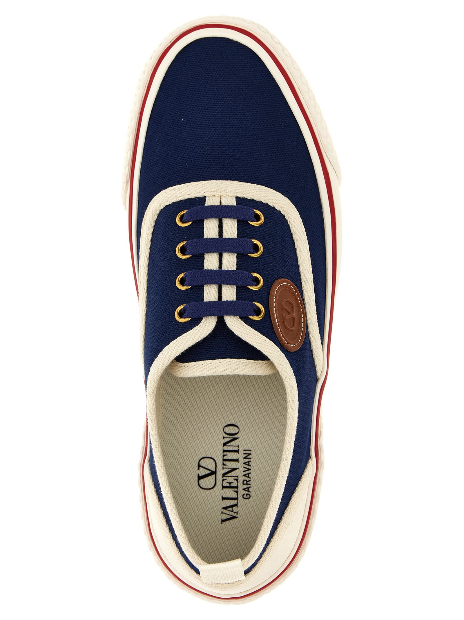Valentino Garavani Blue Low Top Sneakers With Vlogo Patch On The Side In Cotton Man In Blue
