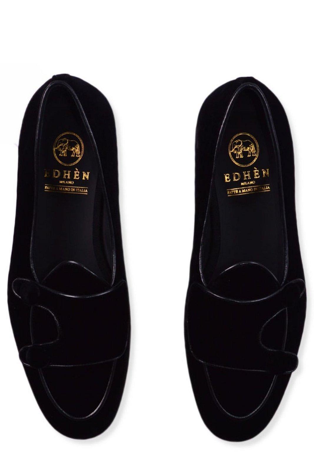 Shop Edhen Milano Almond Toe Slip-on Loafers In Black