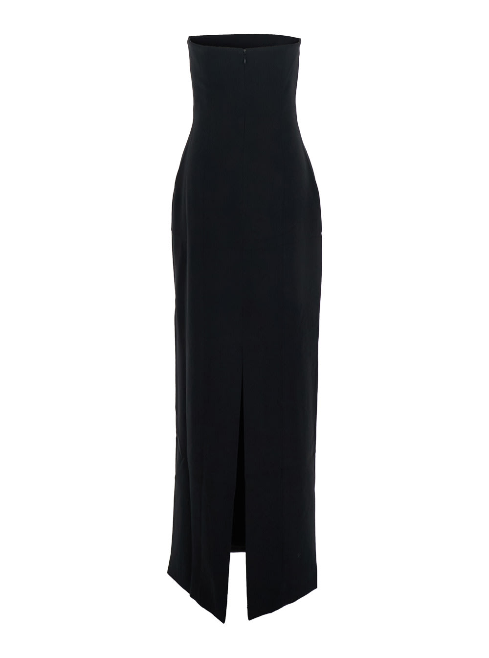 Solace London Anderson Black Long Dress With Bare Shoulder And Back Slit In Twill Woman In Black