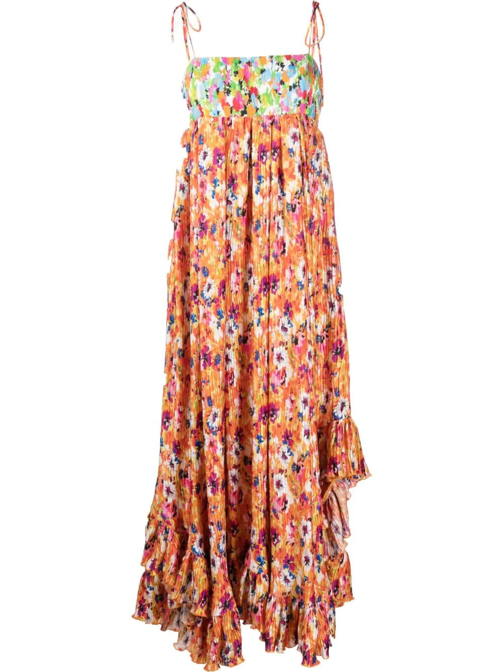 MSGM Long Dress With Orange Floral Print