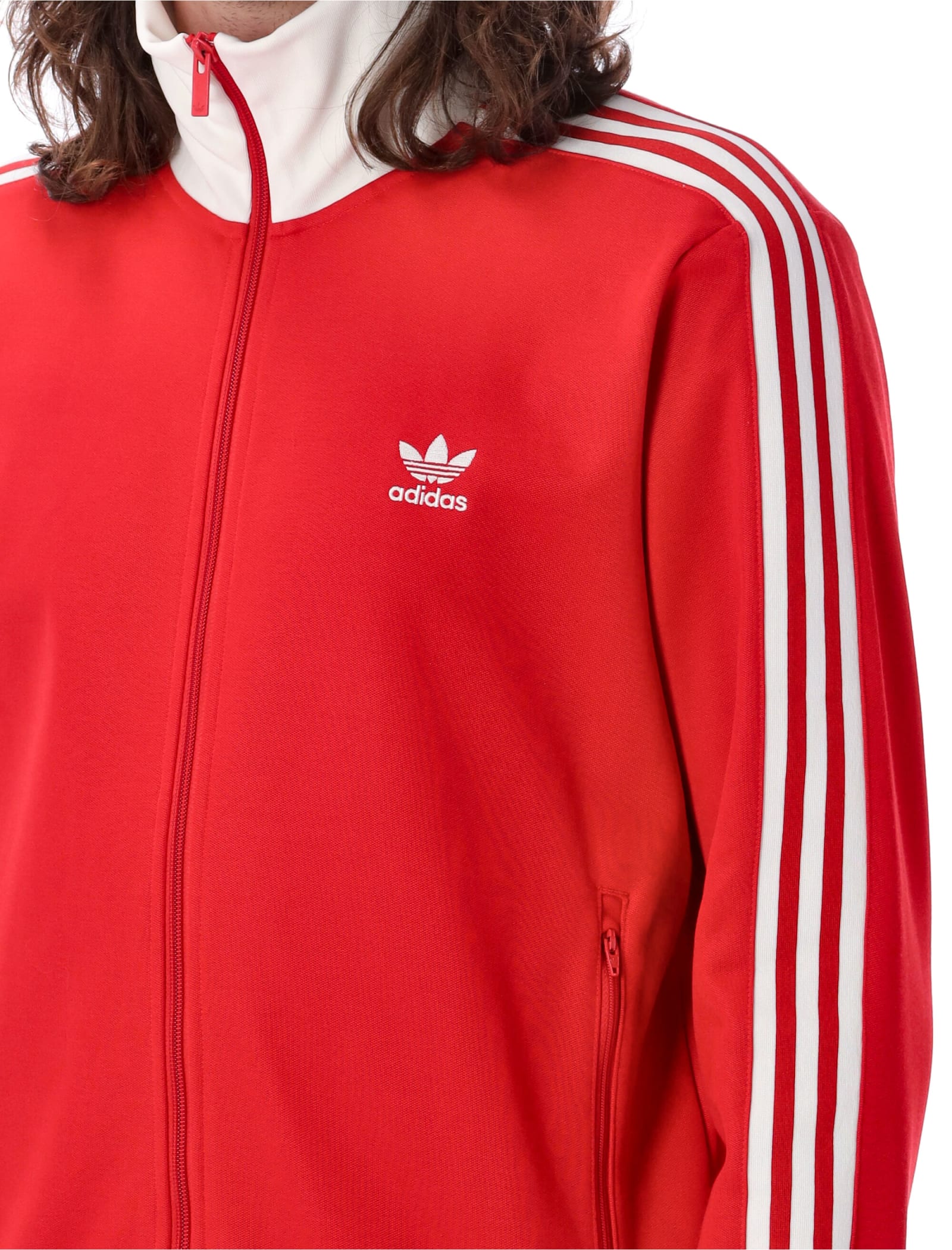 Adidas Originals Logo-detail Zip-up Sweatshirt In Red