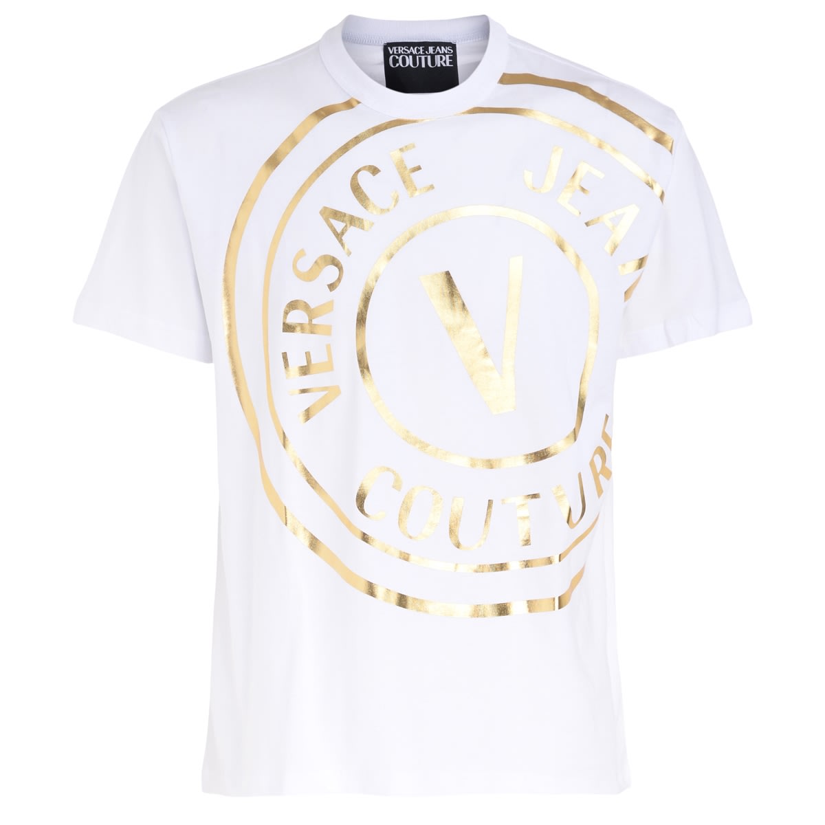 Versace Jeans Couture White T-shirt With Maxi Golden Logo