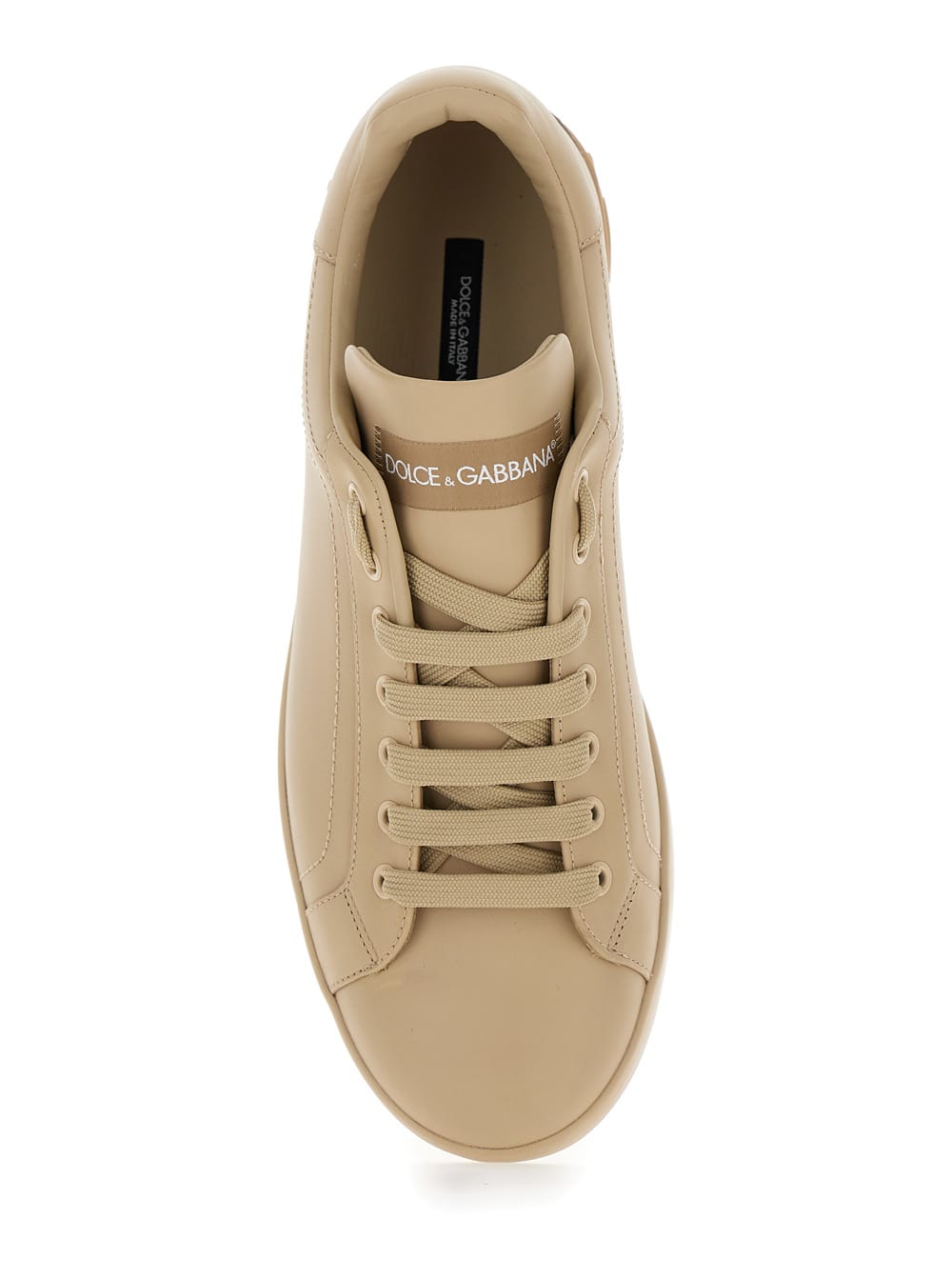 Shop Dolce & Gabbana Portofino New Beige Low-top Sneakers With Contrasting Logo In Leather Man