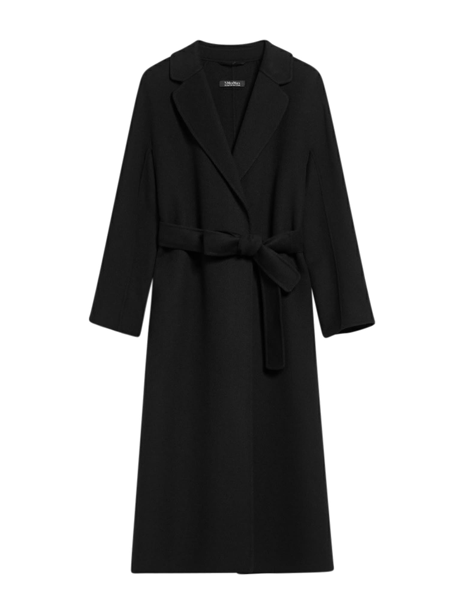 S Max Mara Esturia Belted Double Wool Long Coat In Black
