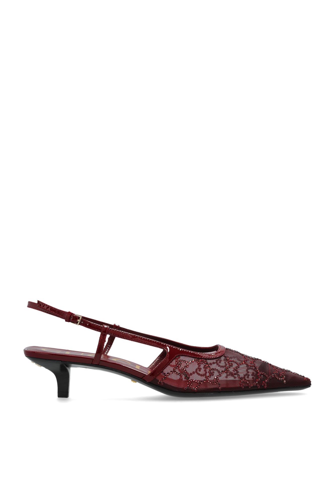 Gucci Heeled Shoes With Shimmering Crystals In Burgundy