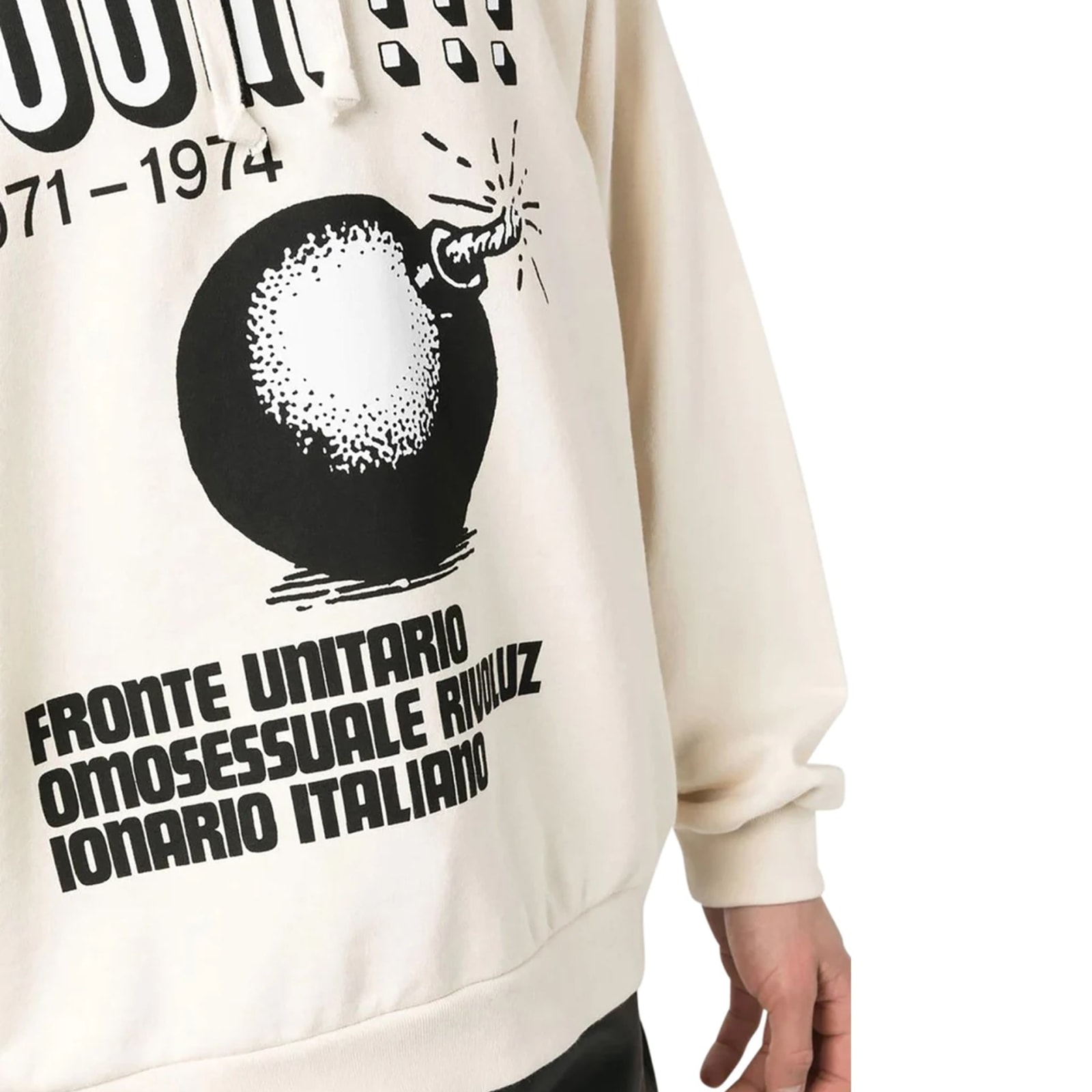 Shop Gucci Printed Hoodie Sweatshirt In Beige