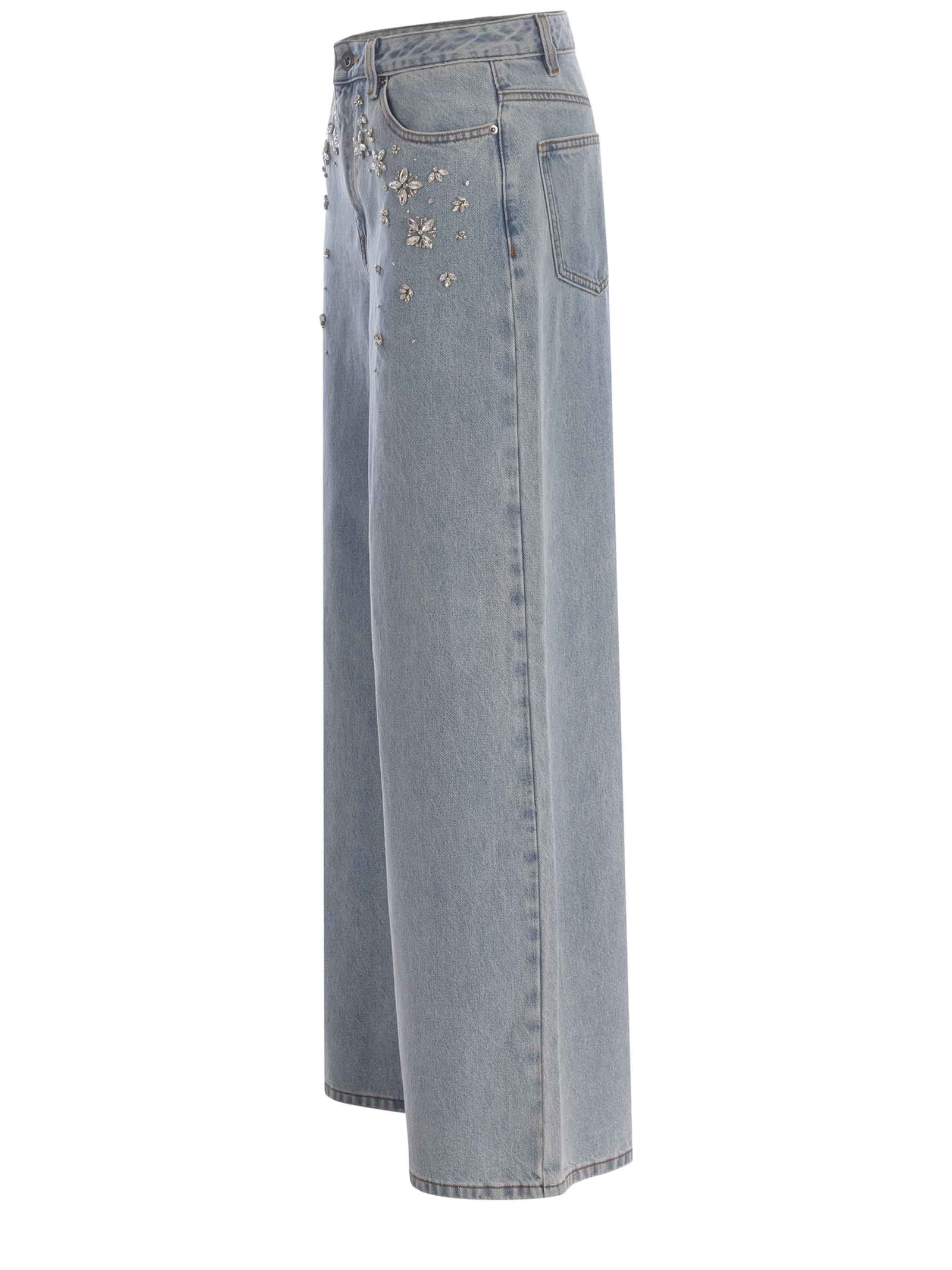 Shop Self-portrait Jeans  Strass Made Of Denim In Denim Azzurro